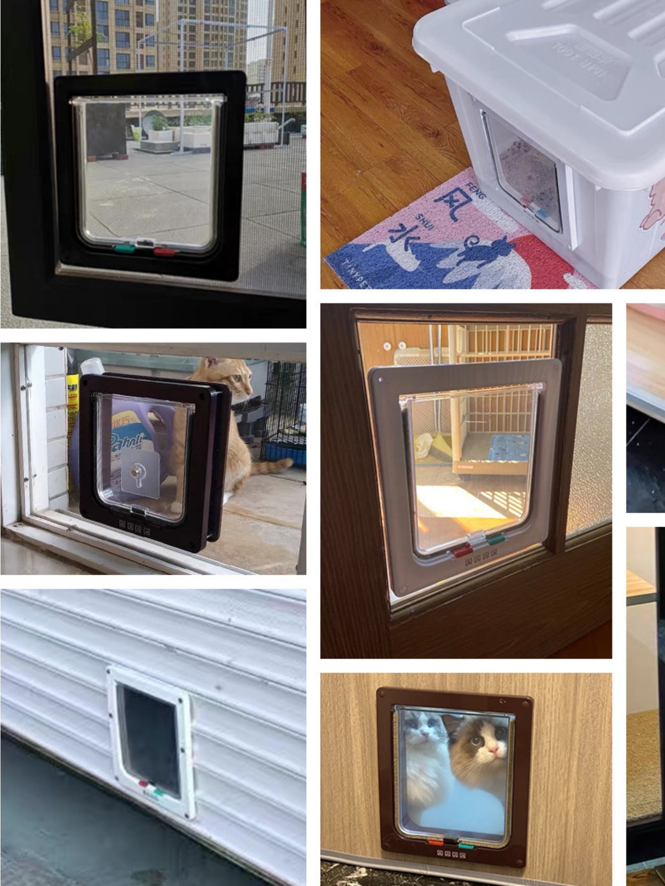 1pc Dog Cat Flap Door with 4 Way Security Lock Flap Door for Dog Cats Kitten ABS Plastic Small Pet Gate Door Kit Cat Dogs Flap Doors