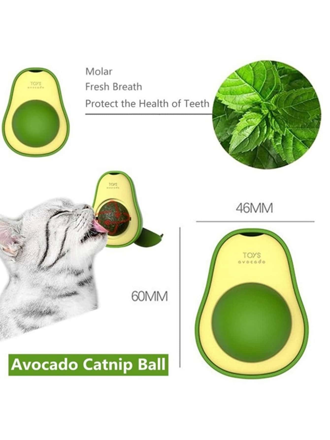 Interactive Cat Toy Avocado-shaped Catnip Ball Wood Polygonum Galls / Mint 360 Degree Rotating Cleaning Teeth Chewing Toys