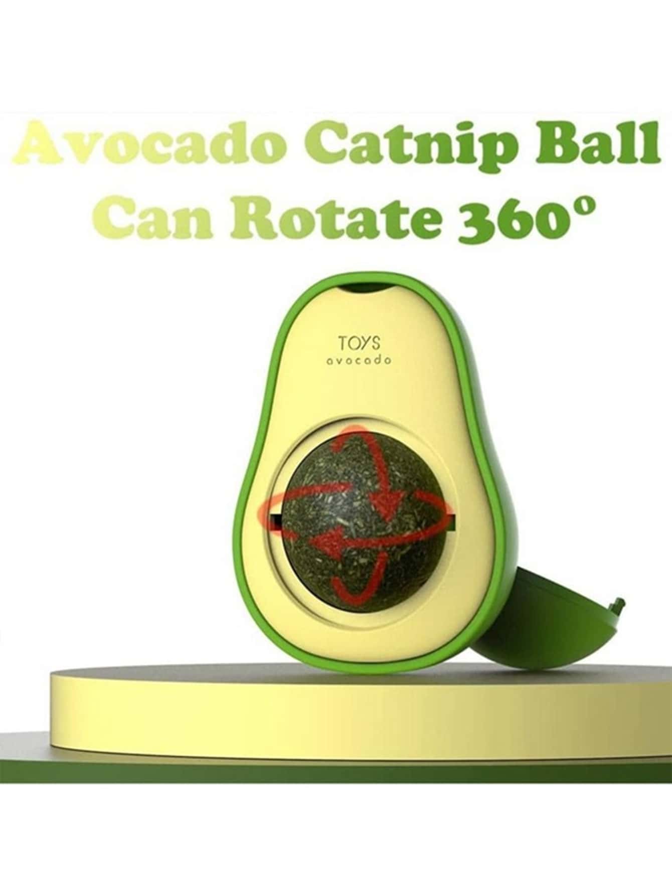 Interactive Cat Toy Avocado-shaped Catnip Ball Wood Polygonum Galls / Mint 360 Degree Rotating Cleaning Teeth Chewing Toys