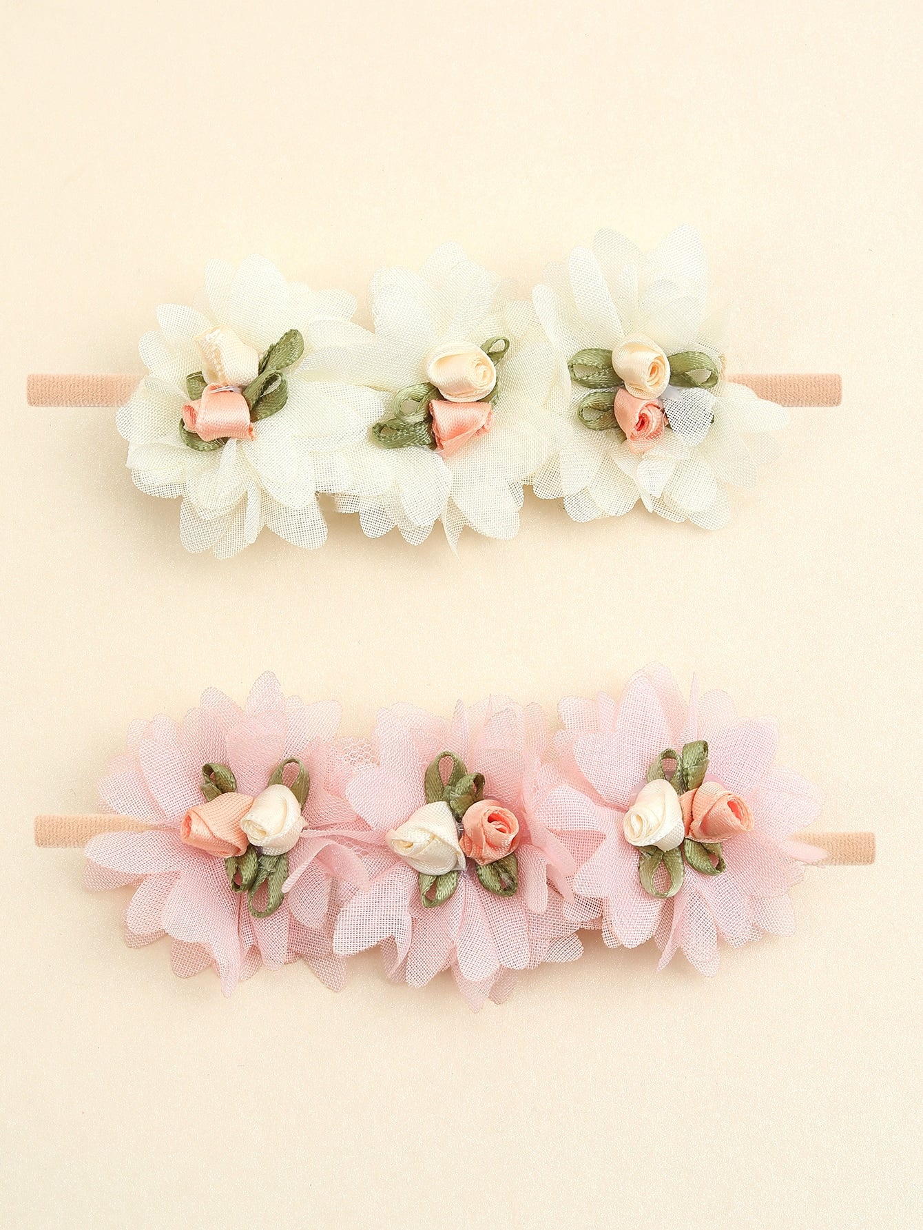 2pcs Baby Girls Flower Decor Fabric Elegant Hair Band For Party