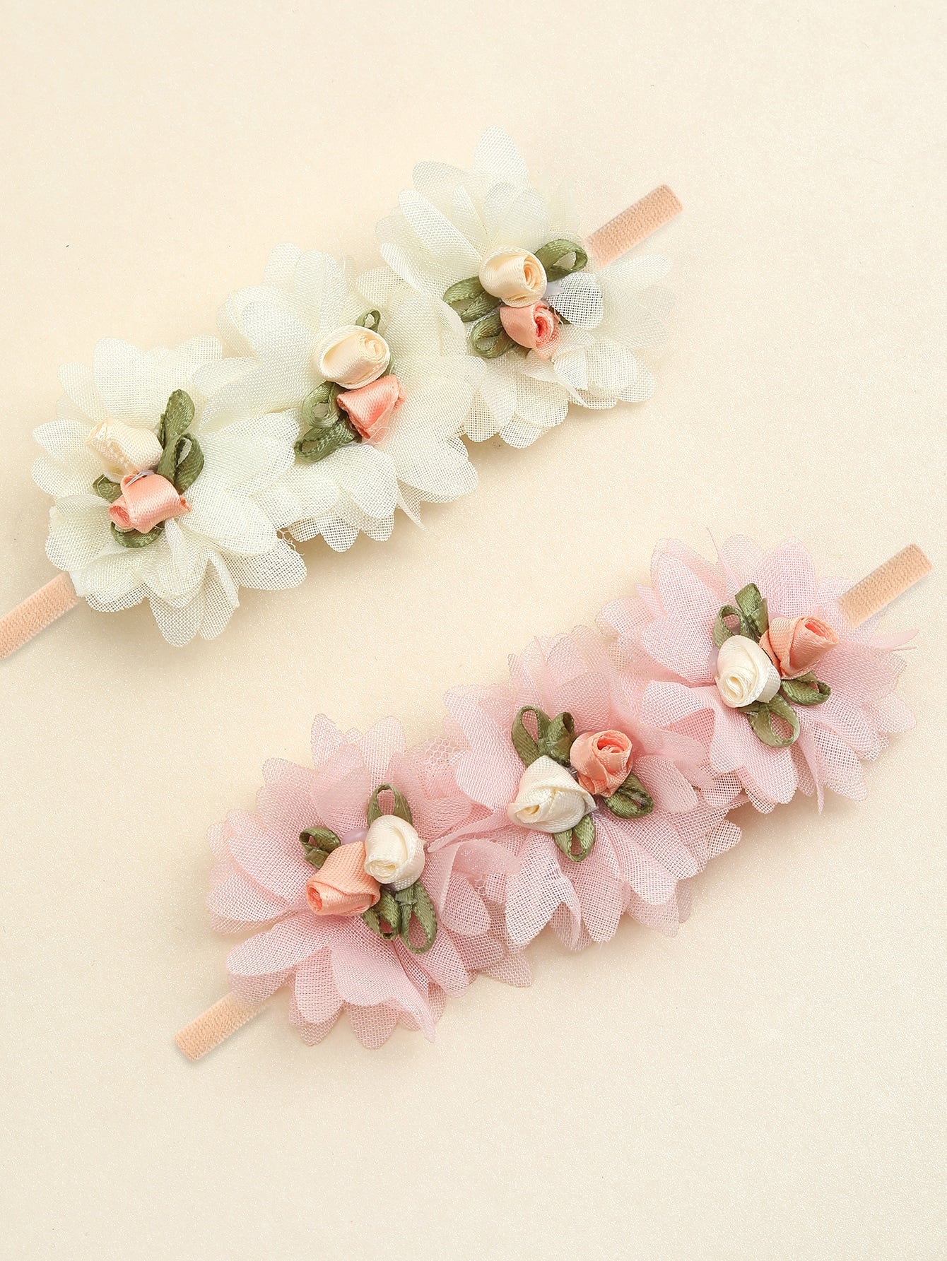 2pcs Baby Girls Flower Decor Fabric Elegant Hair Band For Party