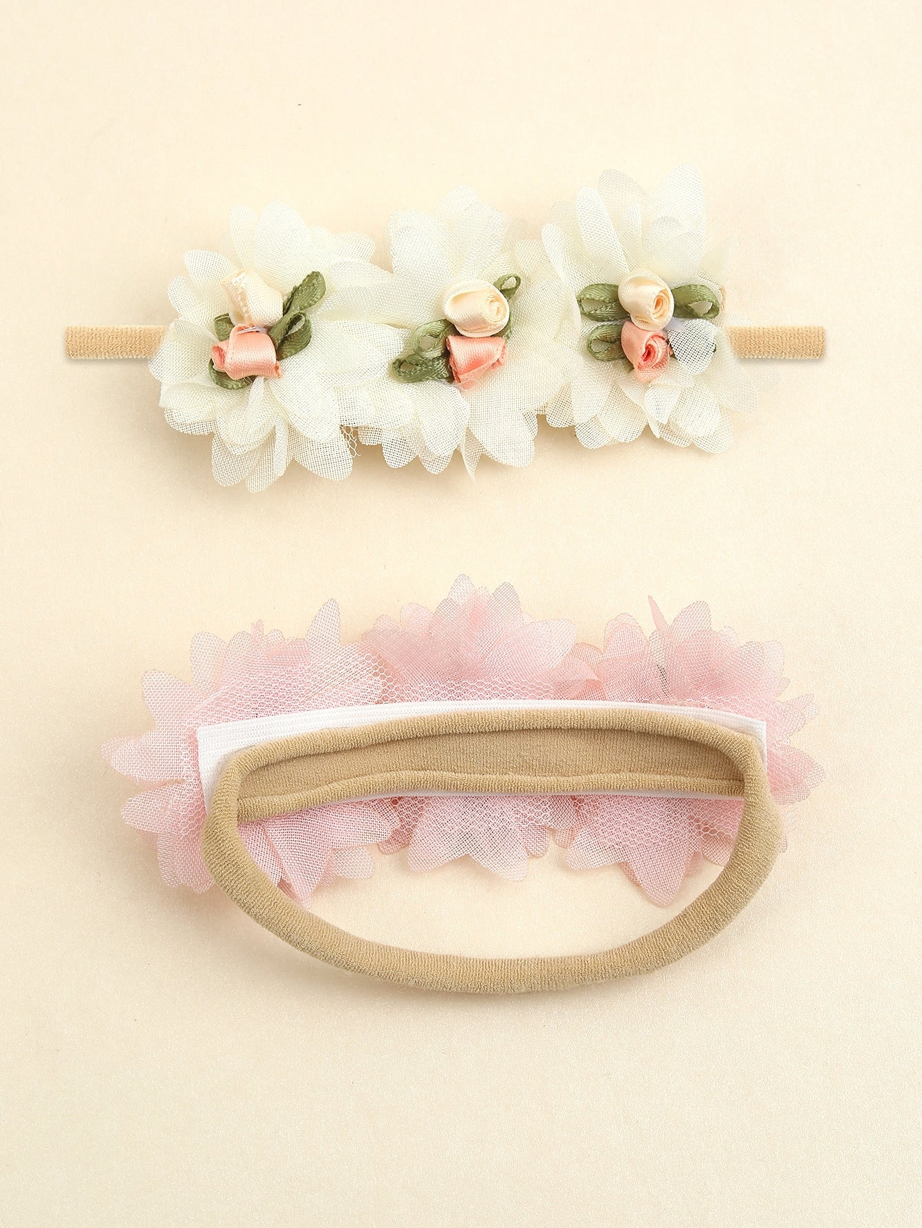 2pcs Baby Girls Flower Decor Fabric Elegant Hair Band For Party