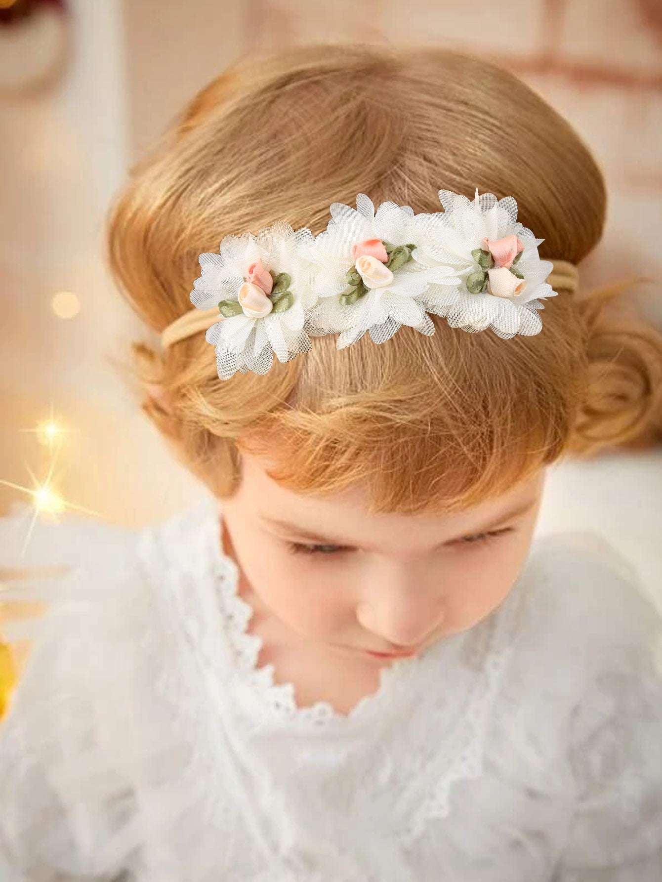 2pcs Baby Girls Flower Decor Fabric Elegant Hair Band For Party