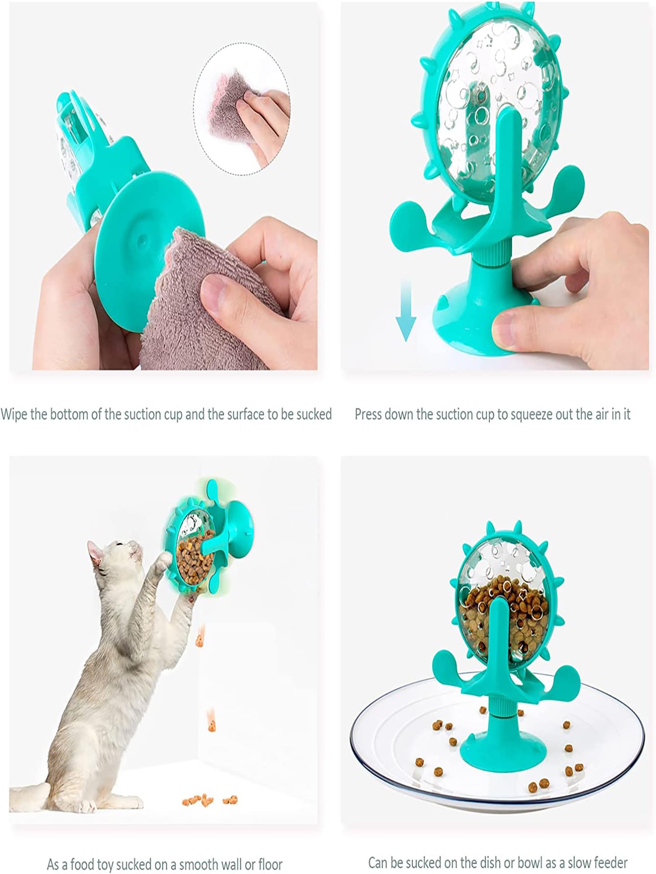 1pc Interactive Indoor Cat Food Dispenser Toy 360 Degree Rotating Windmill Suction Cup Toy Suitable For Small Pets Intellectual Slow Feeder And Exercise Wheel Toy