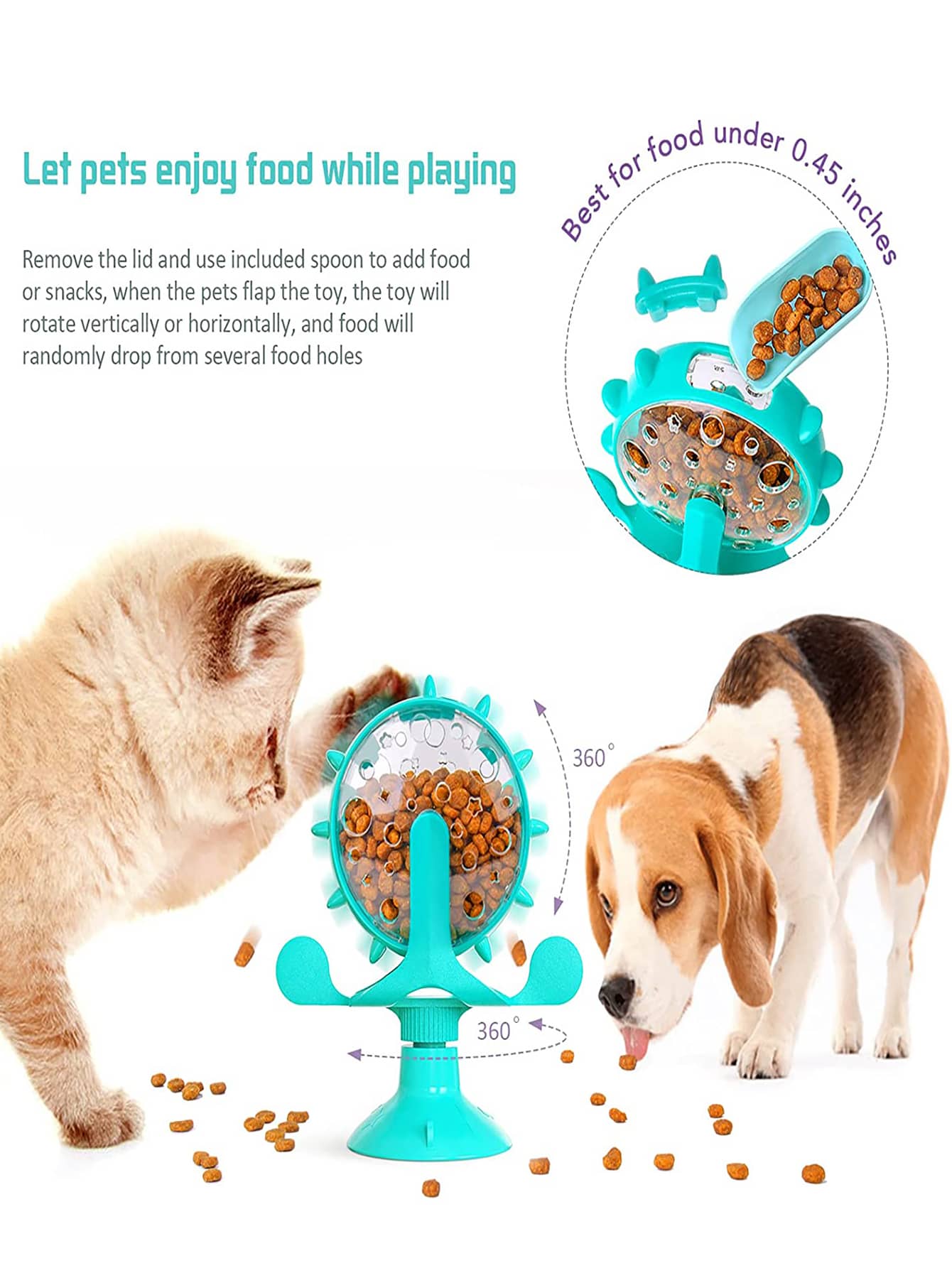 1pc Interactive Indoor Cat Food Dispenser Toy 360 Degree Rotating Windmill Suction Cup Toy Suitable For Small Pets Intellectual Slow Feeder And Exercise Wheel Toy