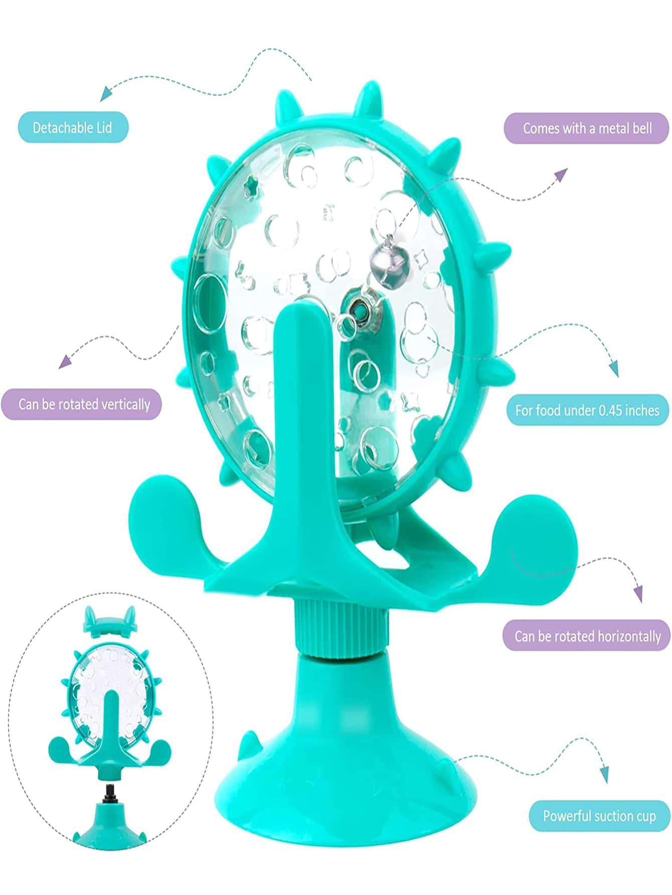 1pc Interactive Indoor Cat Food Dispenser Toy 360 Degree Rotating Windmill Suction Cup Toy Suitable For Small Pets Intellectual Slow Feeder And Exercise Wheel Toy