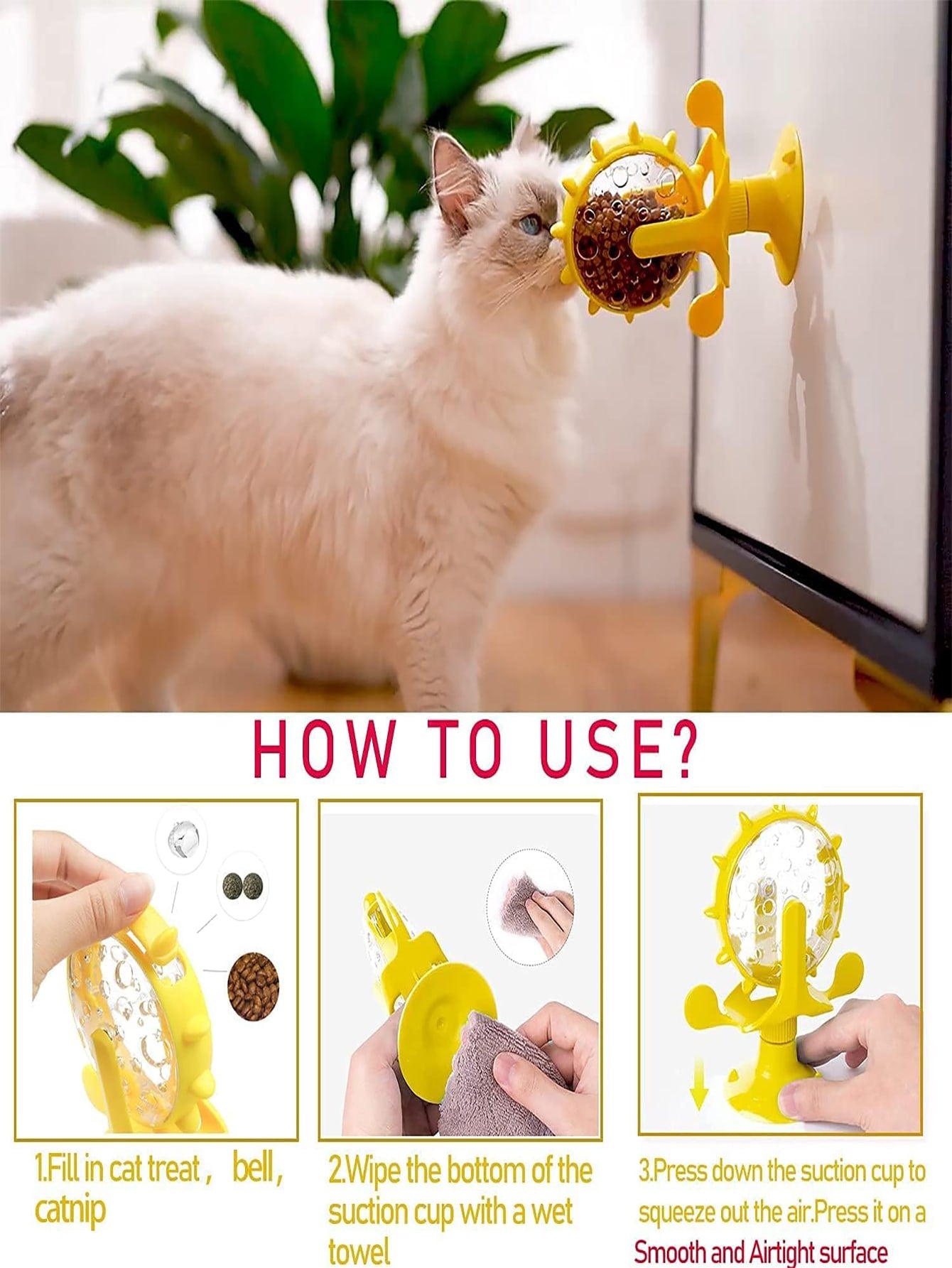 1pc Interactive Indoor Cat Food Dispenser Toy 360 Degree Rotating Windmill Suction Cup Toy Suitable For Small Pets Intellectual Slow Feeder And Exercise Wheel Toy