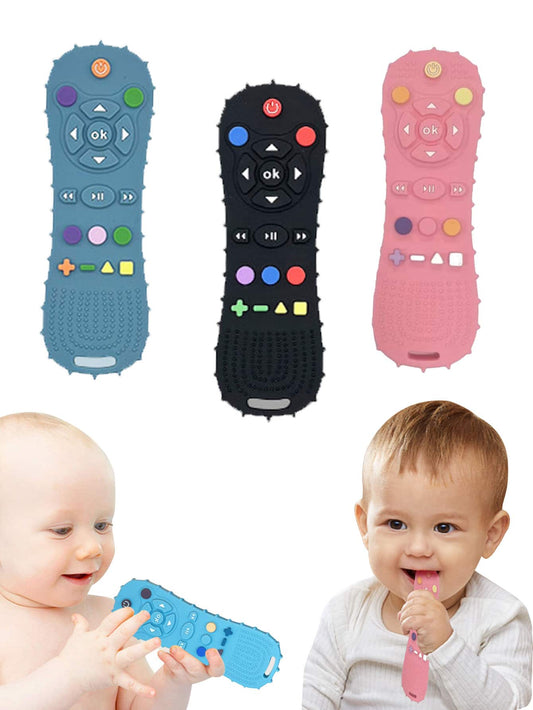 1pc Random Color Baby Tv Remote Control Shape Toy Silicone Teether Chewing Grasping Exercise Game