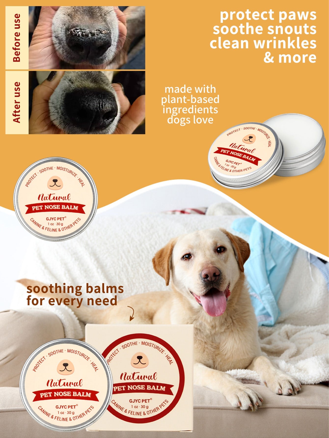 Pet Nose Moisturizing Balm 1 Oz: Prevents Dry Noses In Dogs And Cats (including French Bulldogs), Repairs Dryness And Cracks, Deeply Moisturizes, Can Be Licked Safely
