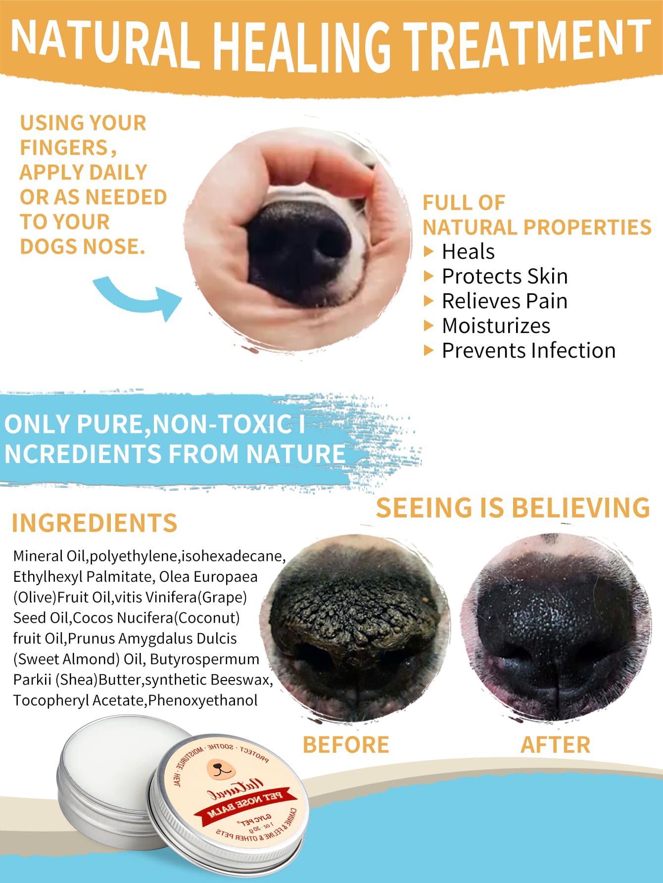 Pet Nose Moisturizing Balm 1 Oz: Prevents Dry Noses In Dogs And Cats (including French Bulldogs), Repairs Dryness And Cracks, Deeply Moisturizes, Can Be Licked Safely