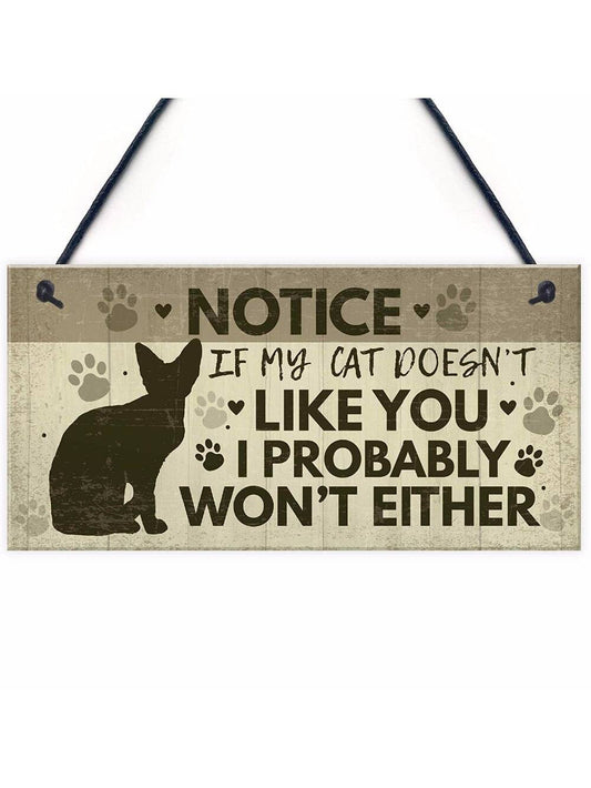 1pc Wooden Rectangular Pet Sign For Indoor Cat, With Cat Decoration And Pet-related Message