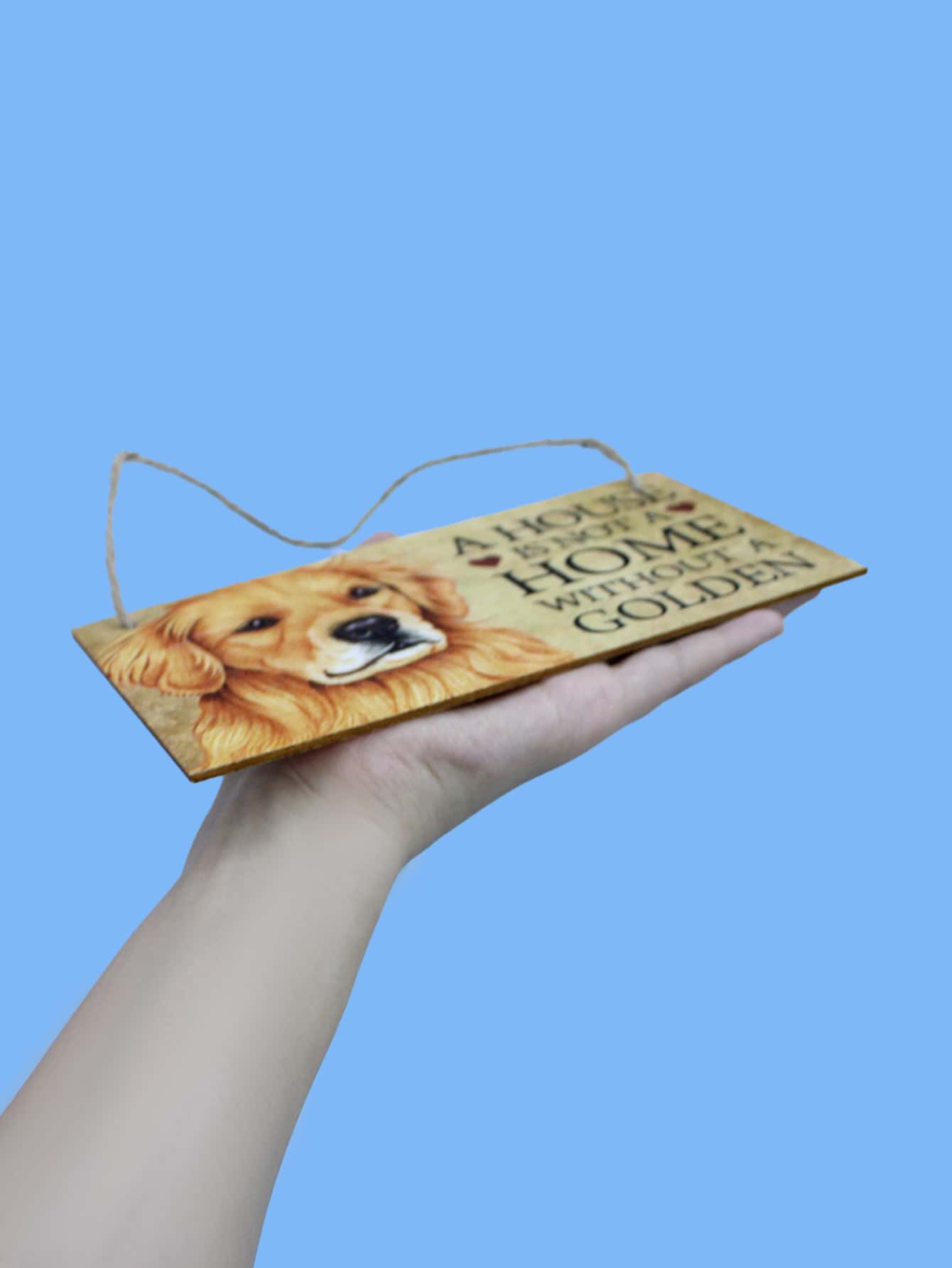 1pc Pet House Sign Plate With Golden Retriever Design And Decorative Slogan, European And American Style Wooden Plate
