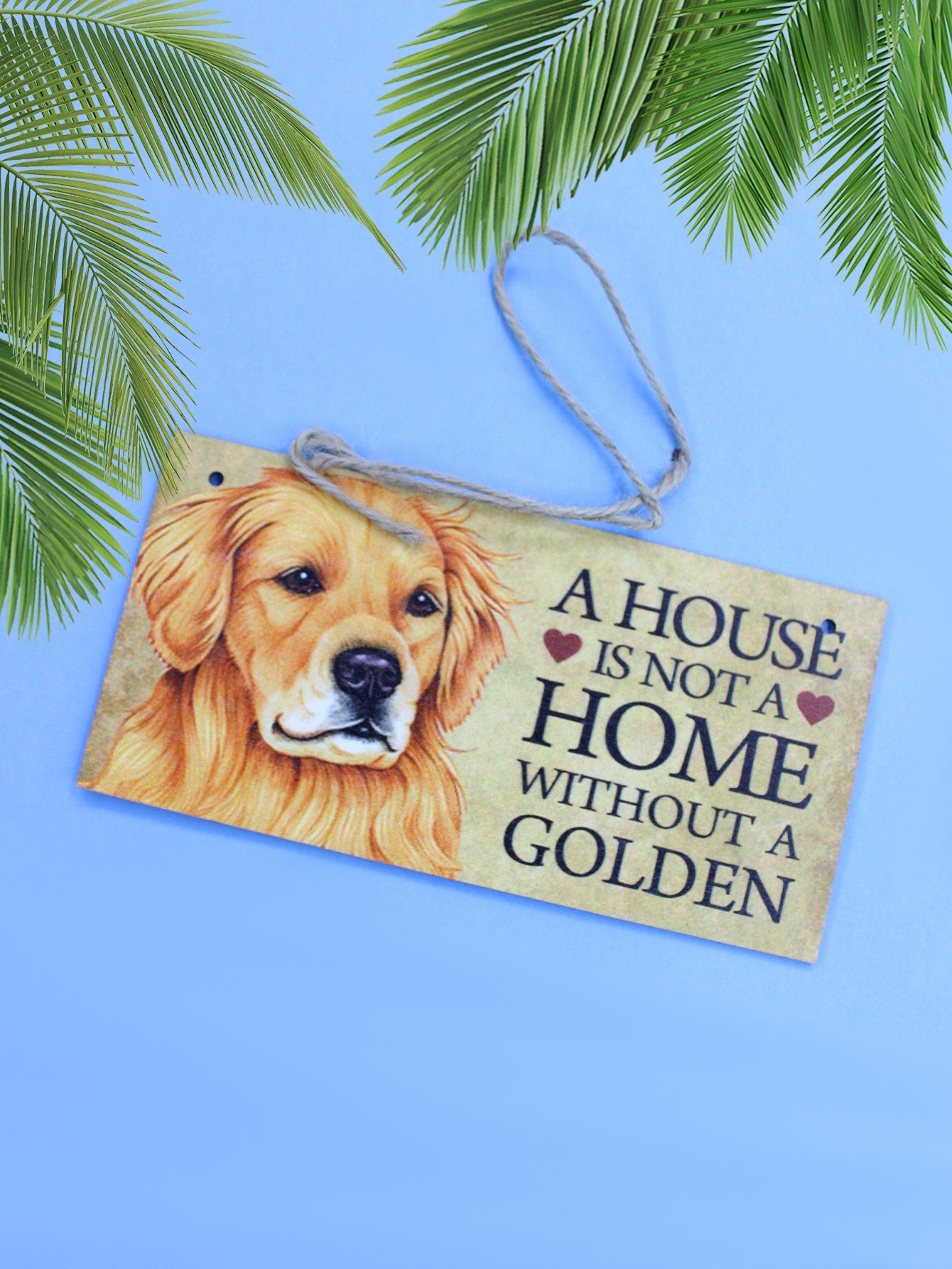 1pc Pet House Sign Plate With Golden Retriever Design And Decorative Slogan, European And American Style Wooden Plate