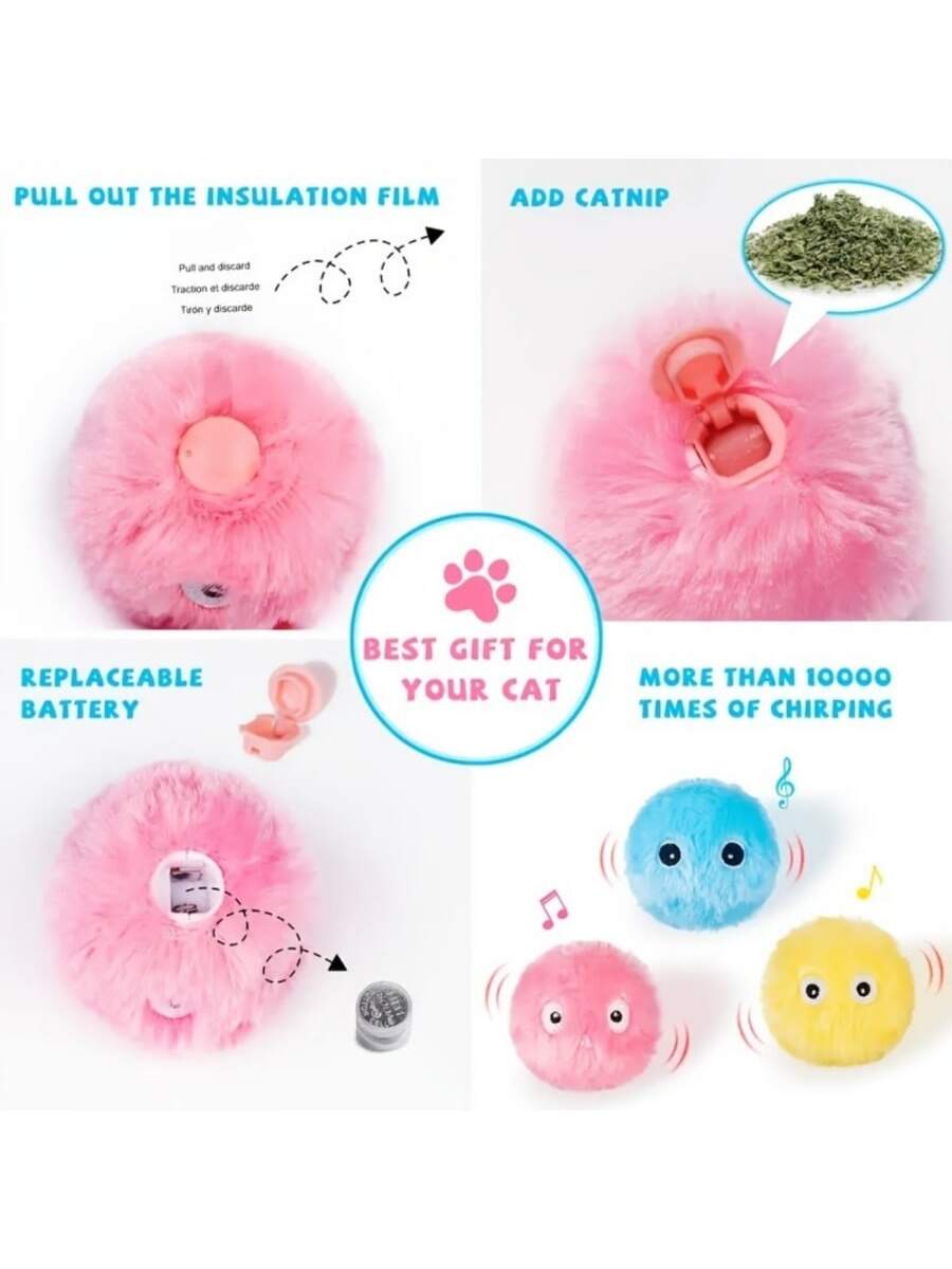Cat Plush Toy Interactive Ball With Catnip, Cat Training Toy, Pet Squeaky Sound Toy Ball