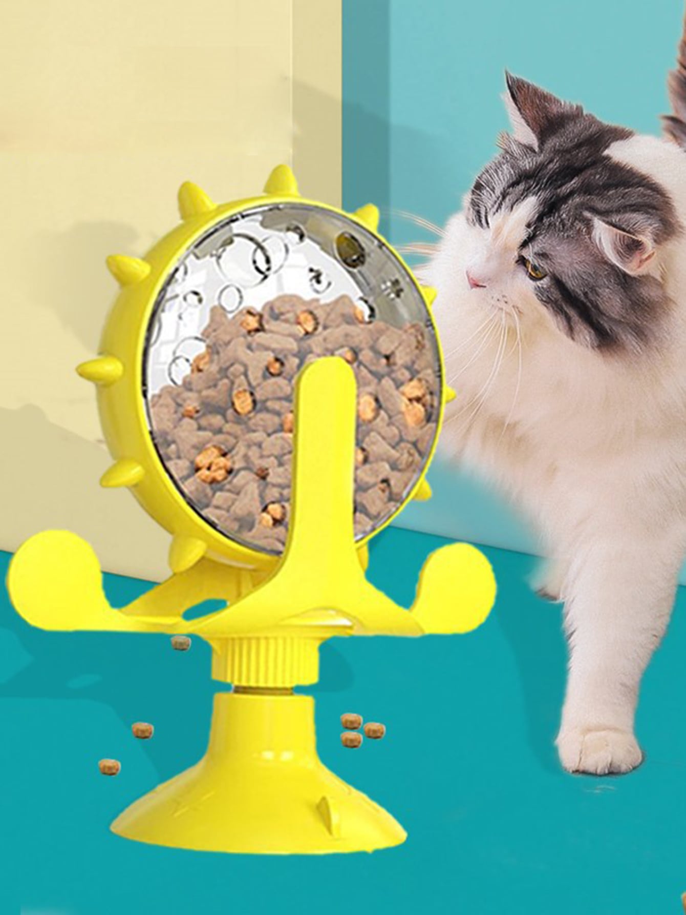 1pc Cat Toy Slow Feeder Interactive Rotating Disc With Bell And Windmill
