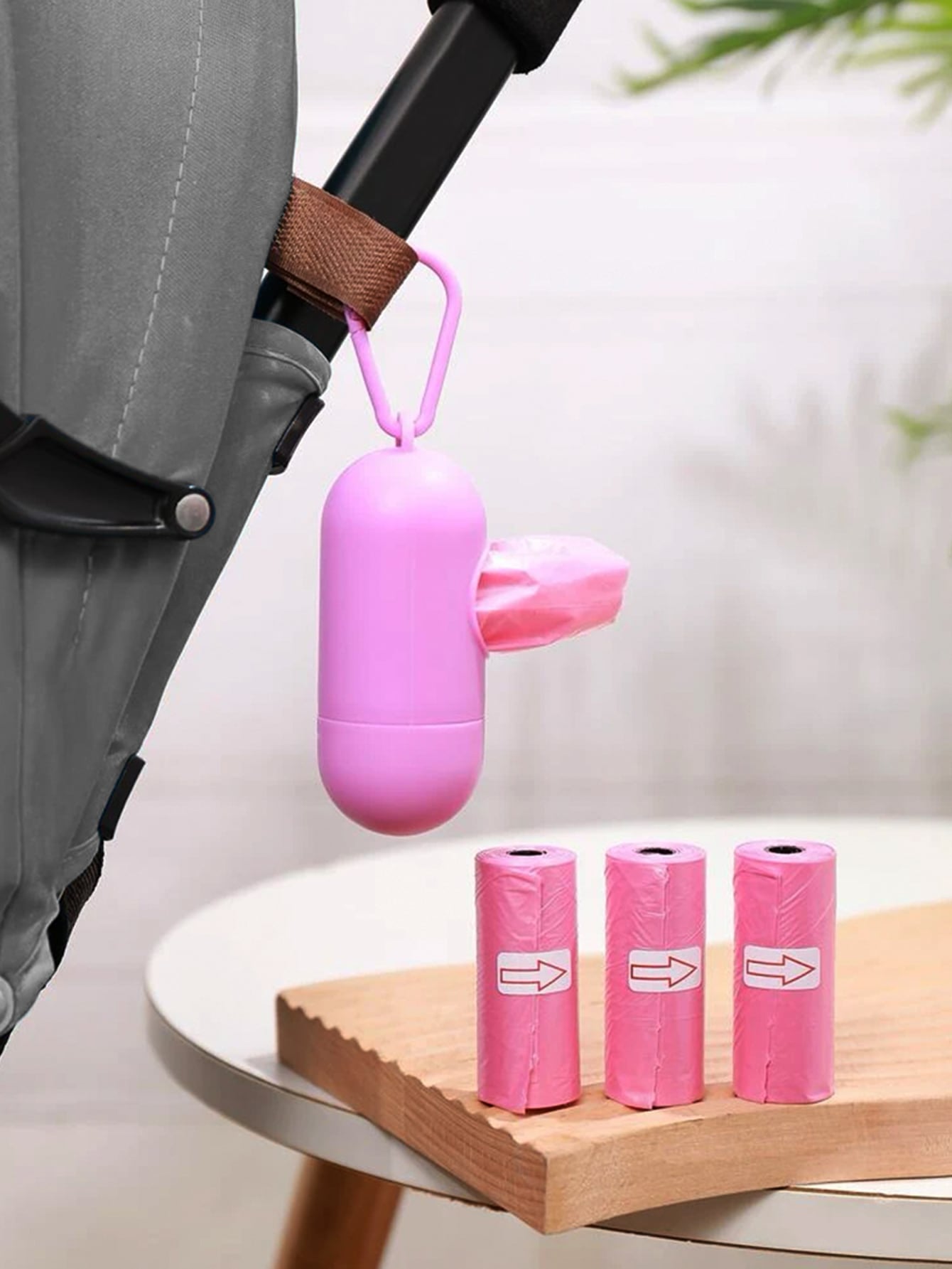 1pc Portable Baby Stroller Trash Bag Storage Box And 3pcs Portable Plastic Bags twins