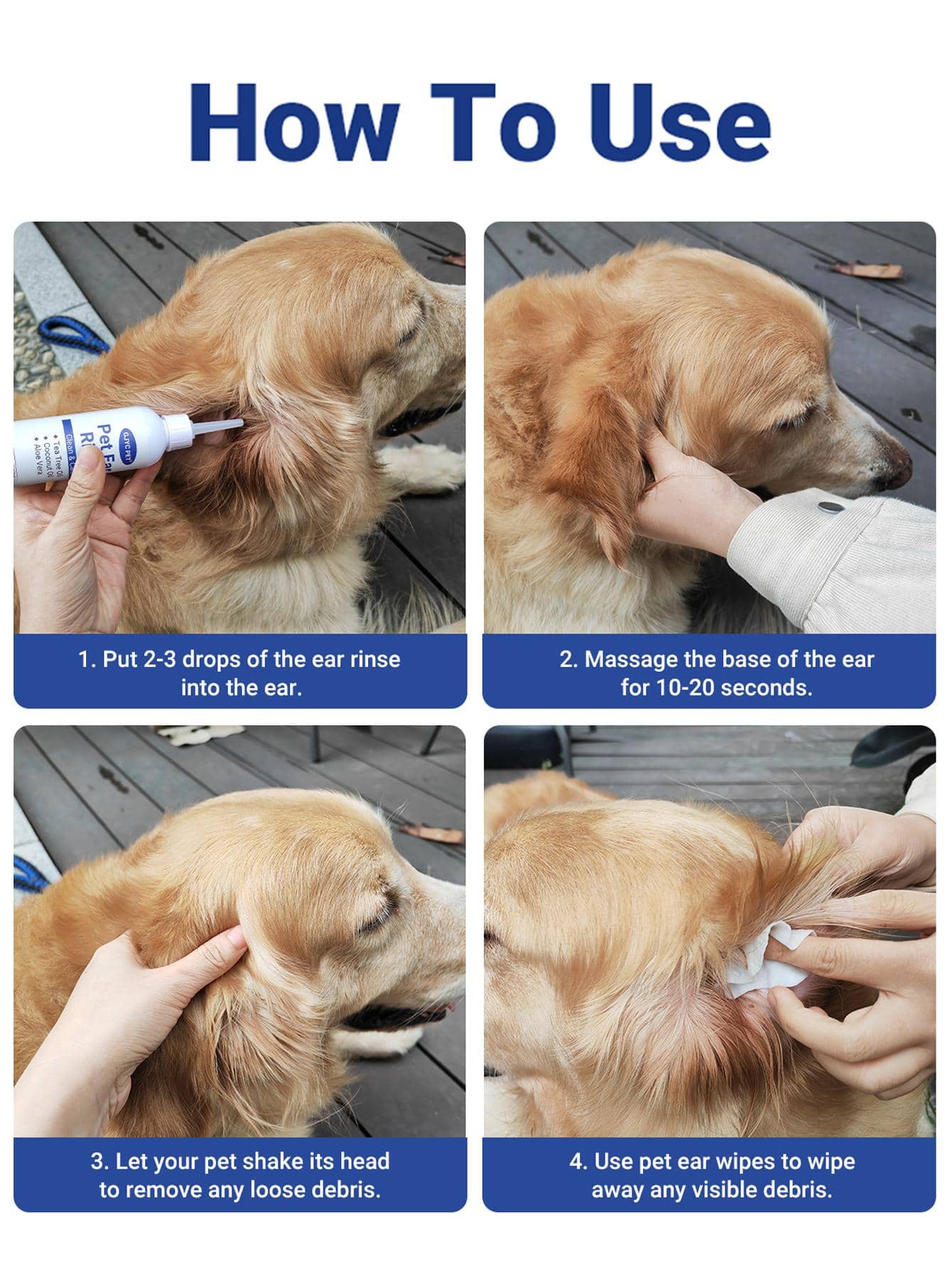 1 Bottle 4oz Pet Ear Drops, Gentle & Soothing, For Cleaning Ear Canal