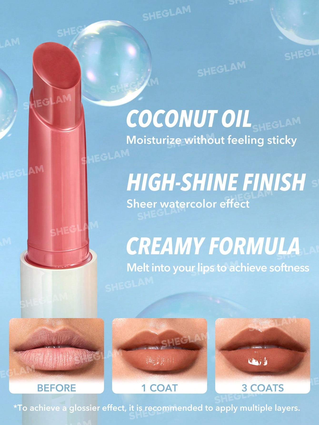 SHEGLAM Pout-Perfect Shine Lip Plumper-Sepia Kiss Moisturizing Plumping Solid Lip Gloss Non-Stick Nourishing Lip Plumping Serum Coconut Oil Lipstick Lip Cosmetics