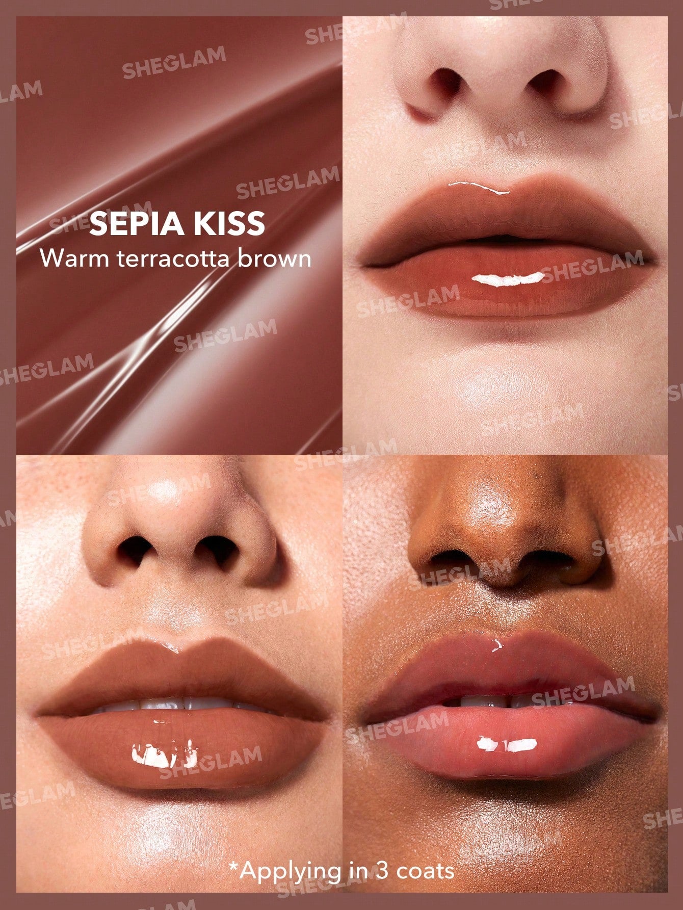 SHEGLAM Pout-Perfect Shine Lip Plumper-Sepia Kiss Moisturizing Plumping Solid Lip Gloss Non-Stick Nourishing Lip Plumping Serum Coconut Oil Lipstick Lip Cosmetics