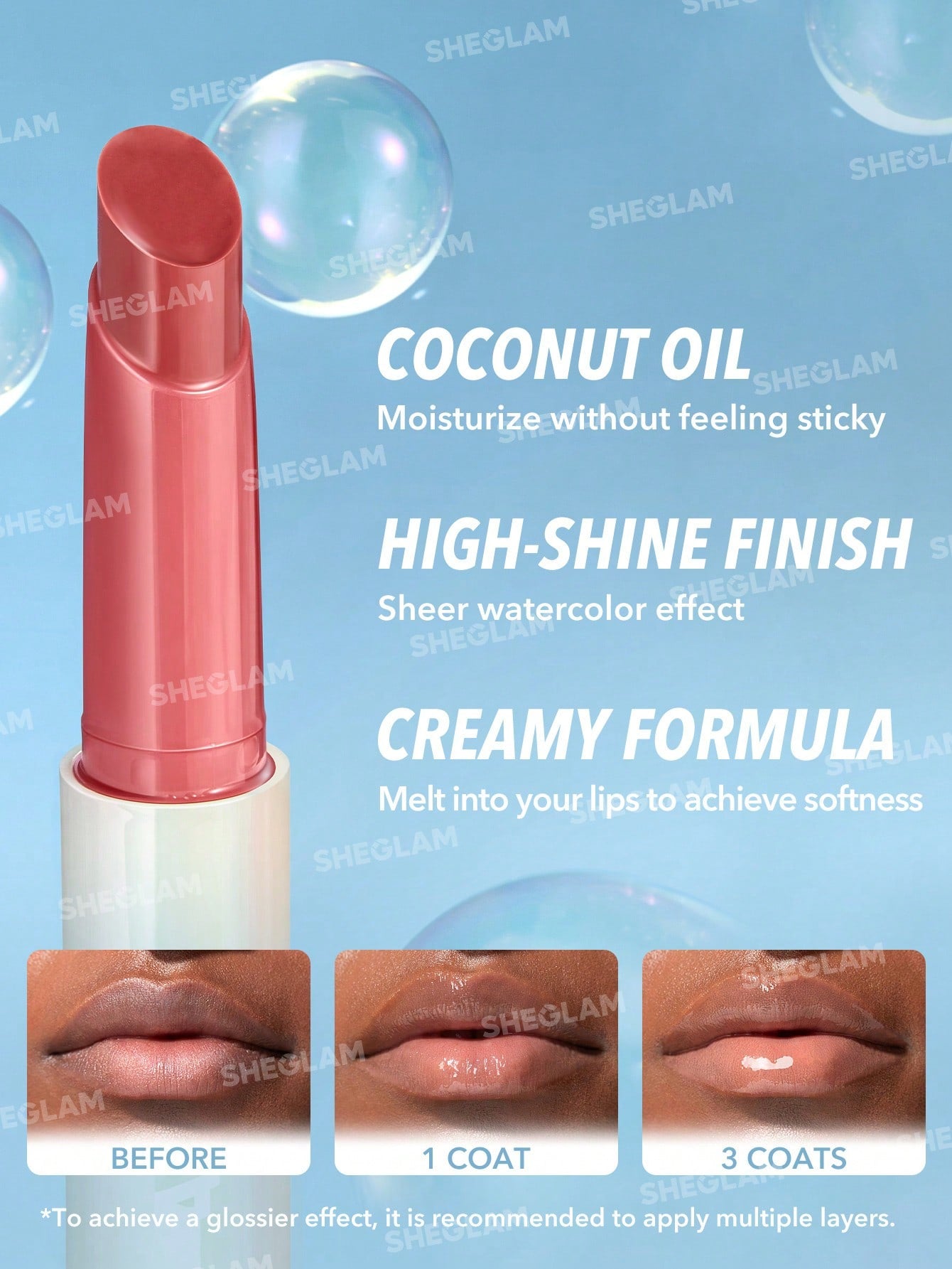SHEGLAM Pout-Perfect Shine Lip Plumper-Mahogany Magic Moisturizing Plumping Solid Lip Gloss Non-Stick Nourishing Lip Plumping Serum Coconut Oil Lipstick Lip Cosmetics
