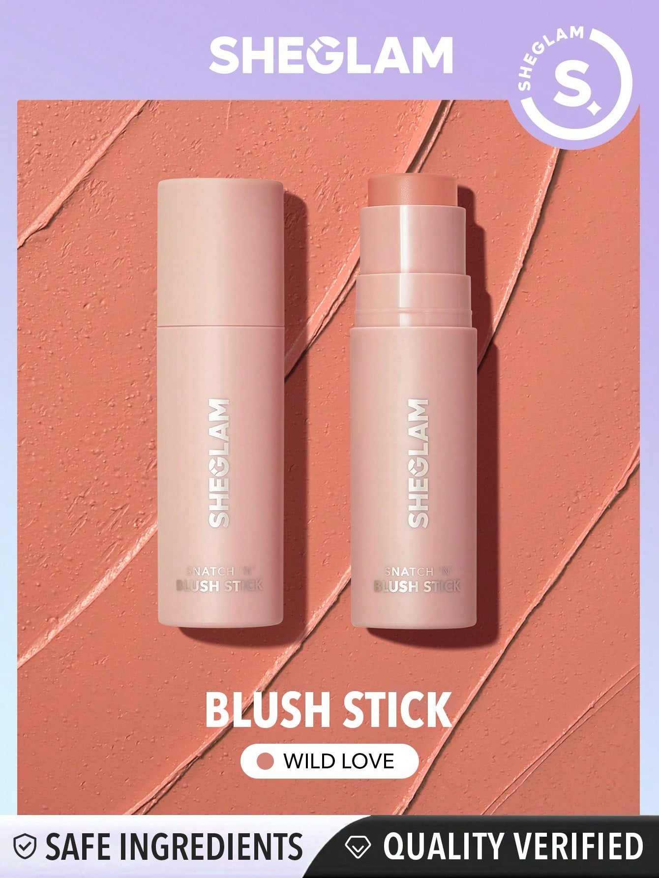 SHEGLAM Snatch 'n' Blush Stick-Wild Love Cream Blush Waterproof Long Lasting High Pigment Non-Fading Non-Greasy Glowing Lasting Women Beauty Makeup