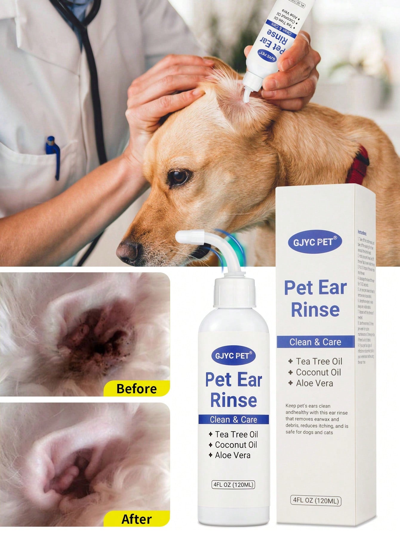 1 Bottle 4oz Pet Ear Drops, Gentle & Soothing, For Cleaning Ear Canal