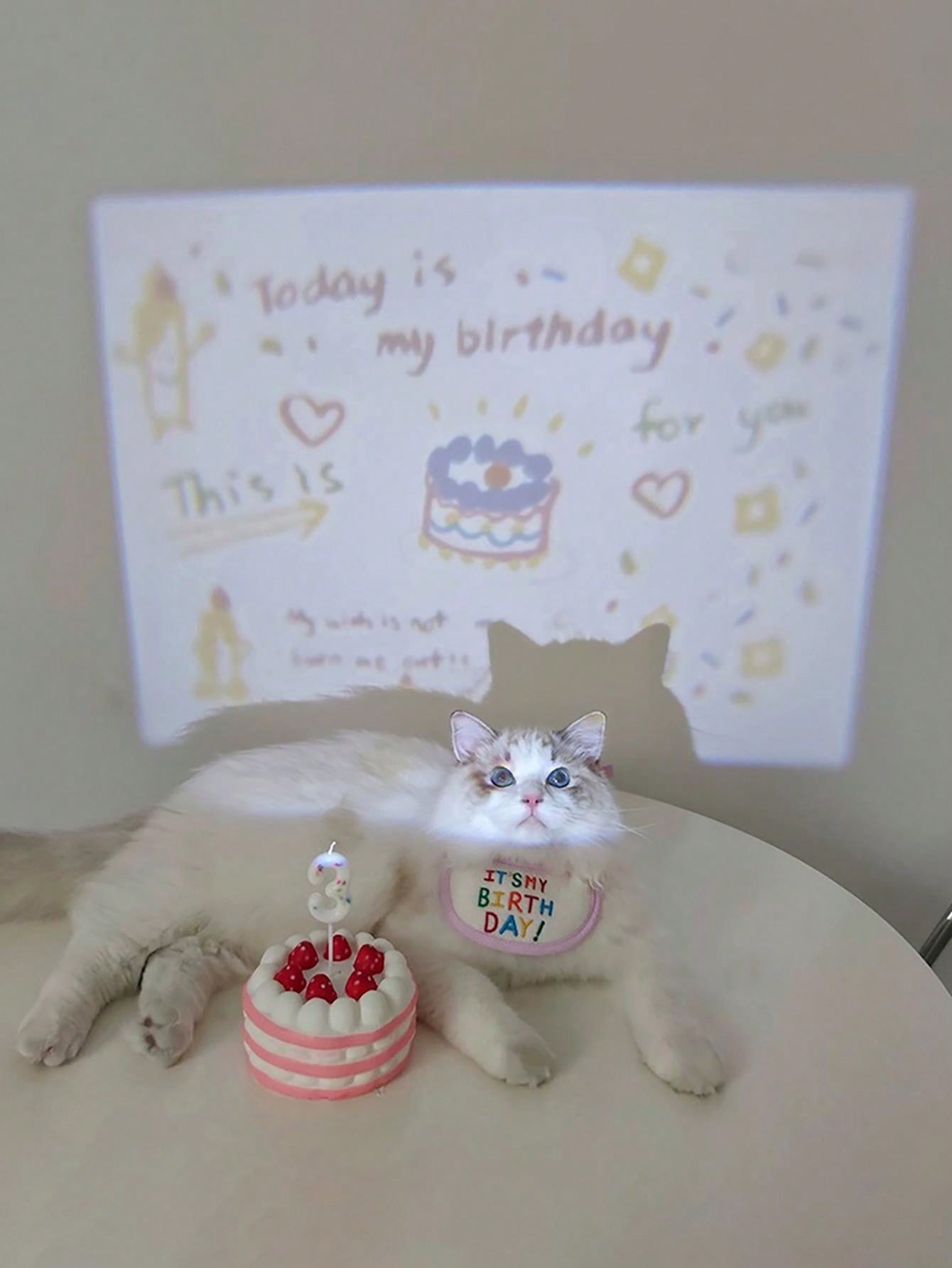 1pc Random Color Led Light With 'today Is My Birthday' Image, Portable Mini Party Projector Suitable For Indoor Pet Room Home Decoration