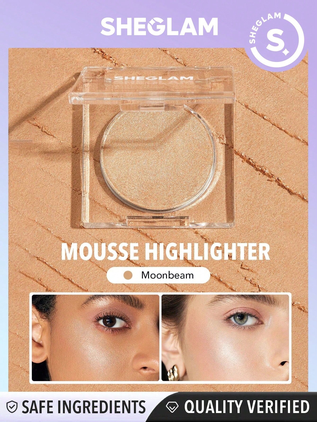 SHEGLAM Cosmic Crystal Mousse Highlighter - Pinky Promise Powder Highlighter Powder Shimmer Long Wear Brightening Non-Caking Glow Highlighter