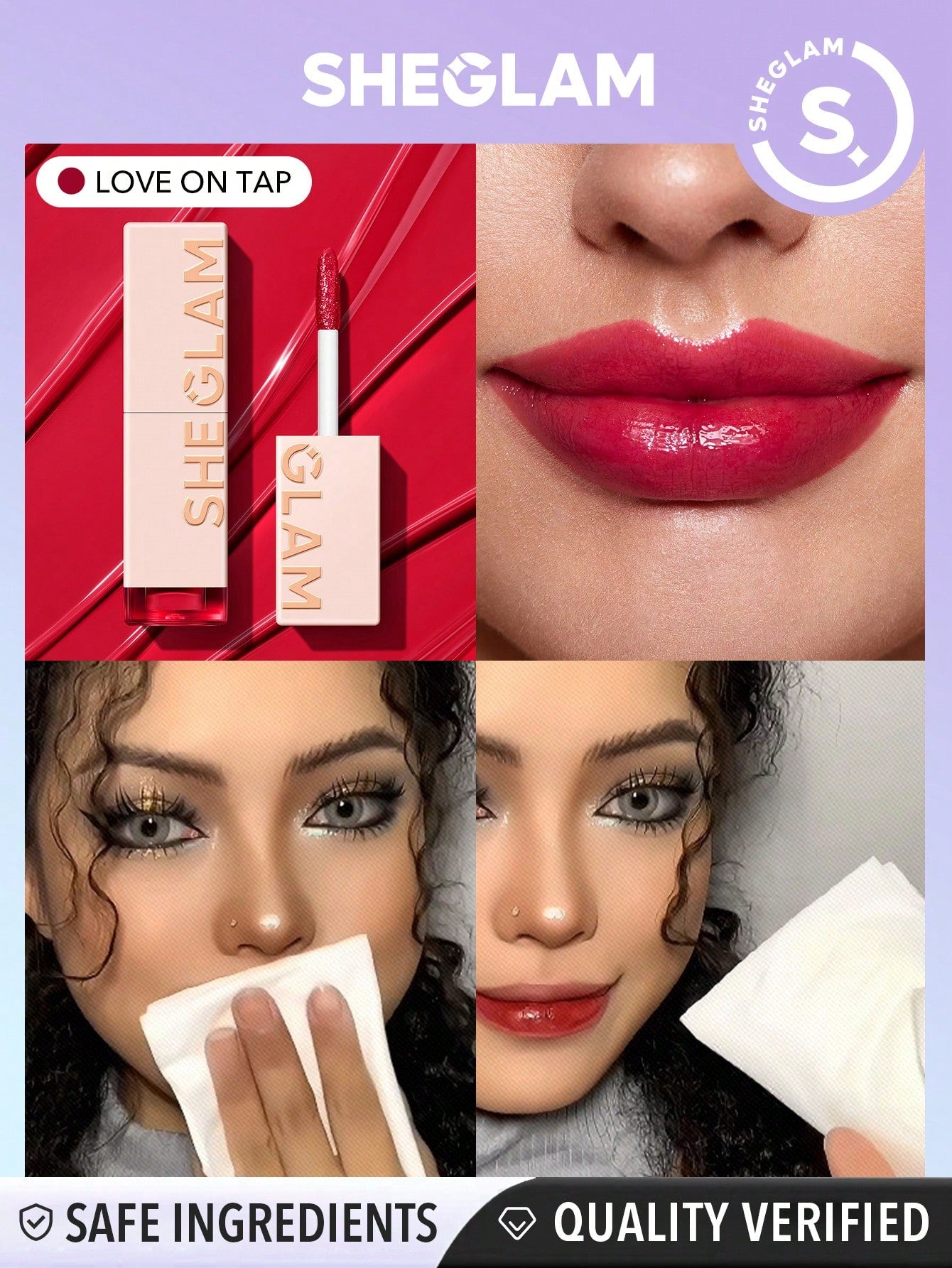 SHEGLAM Take A Hint Lip Tint-Love On Tap Color Changing Long Lasting Lip Gloss High Gloss Finish All Day Non-Sticky Moisturizing Lip Stain For Dry Lips