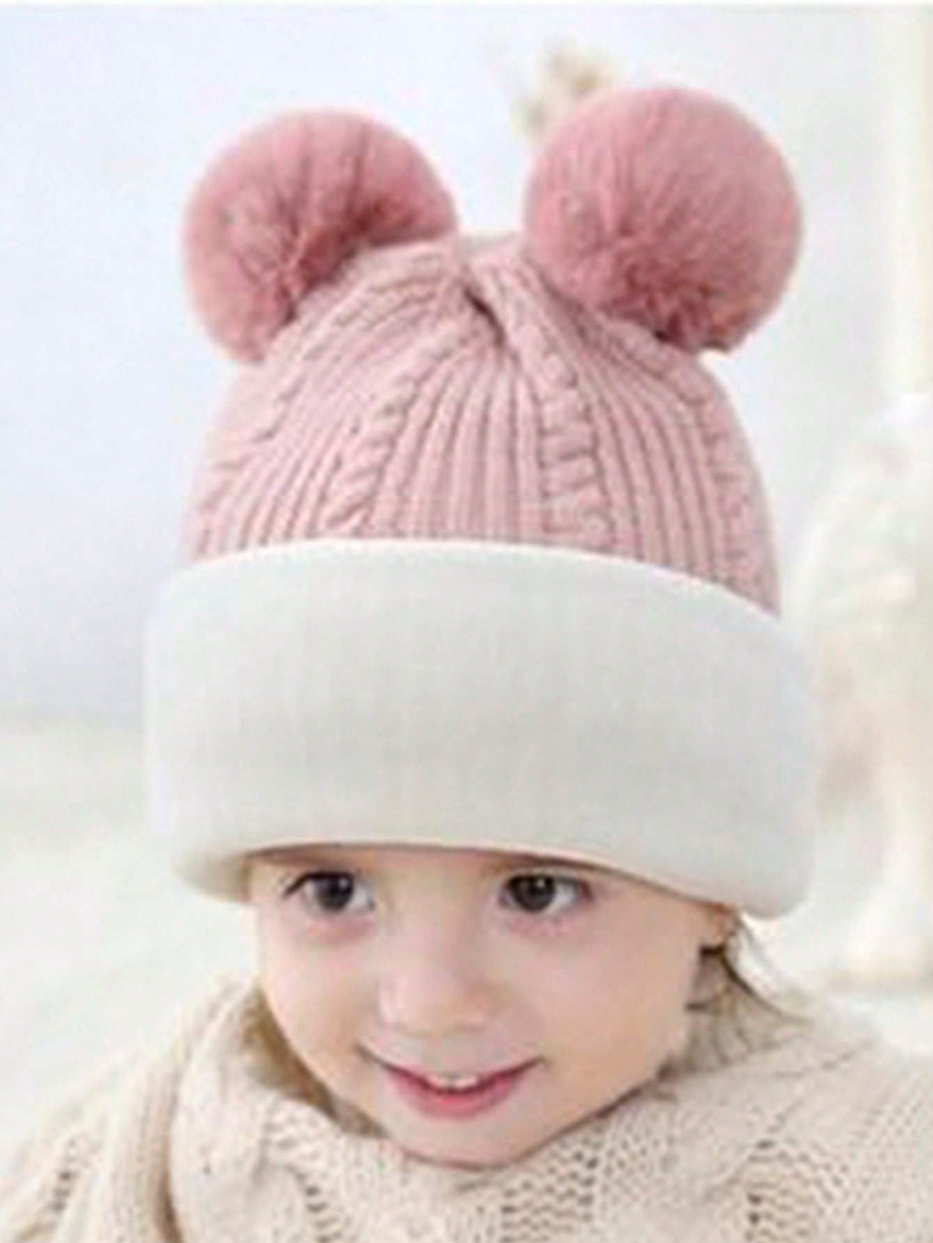 1pc Children's Winter Balaclava Hat With Dual Pom Poms, Windproof And Thermal