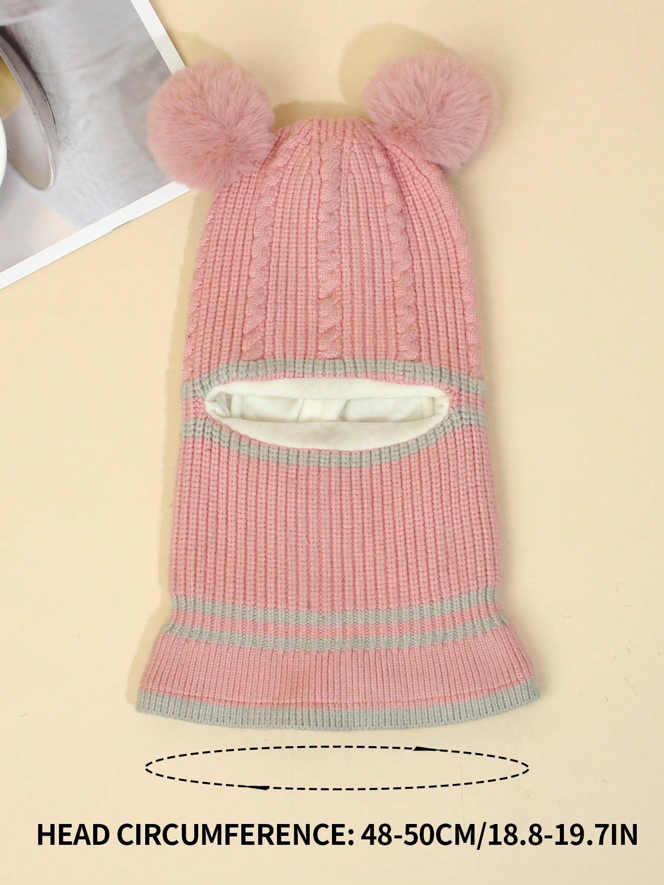 1pc Children's Winter Balaclava Hat With Dual Pom Poms, Windproof And Thermal