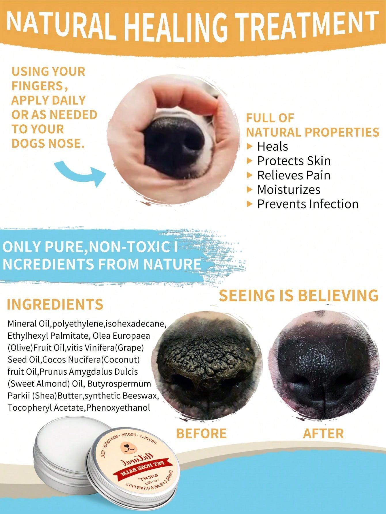 Pet Nose Moisturizing Balm 1 Oz: Prevents Dry Noses In Dogs And Cats (including French Bulldogs), Repairs Dryness And Cracks, Deeply Moisturizes, Can Be Licked Safely
