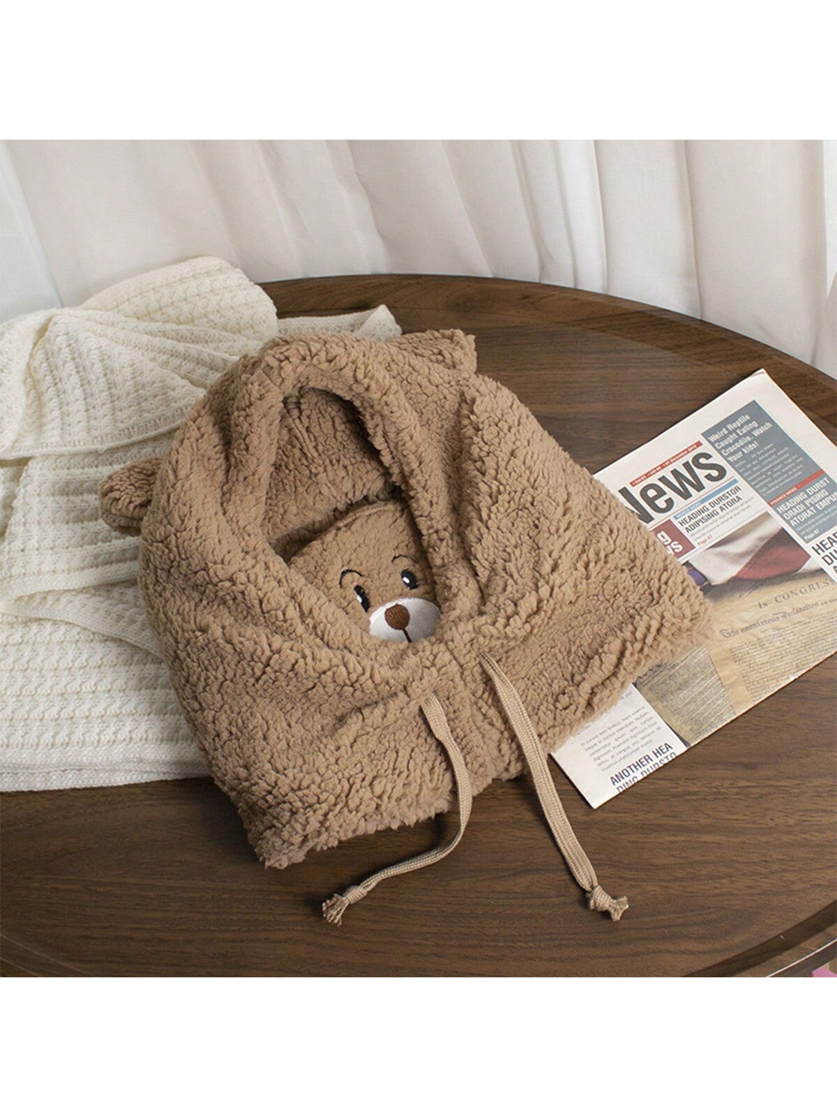 1pc Unisex Cartoon Bear Shaped Hat With Scarf And Mask Design, Thickened, Warm, Suitable For Daily Wear In Autumn And Winter twins