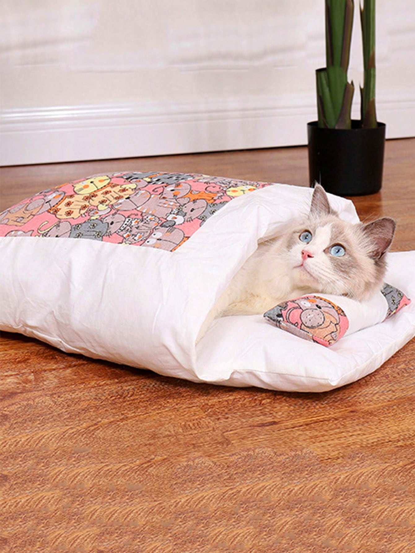 1pc Cat Sleeping Bag Pet House, Half-closed Design, Winter, Suitable For Cats And Dogs Of Various Sizes, Removable And Washable