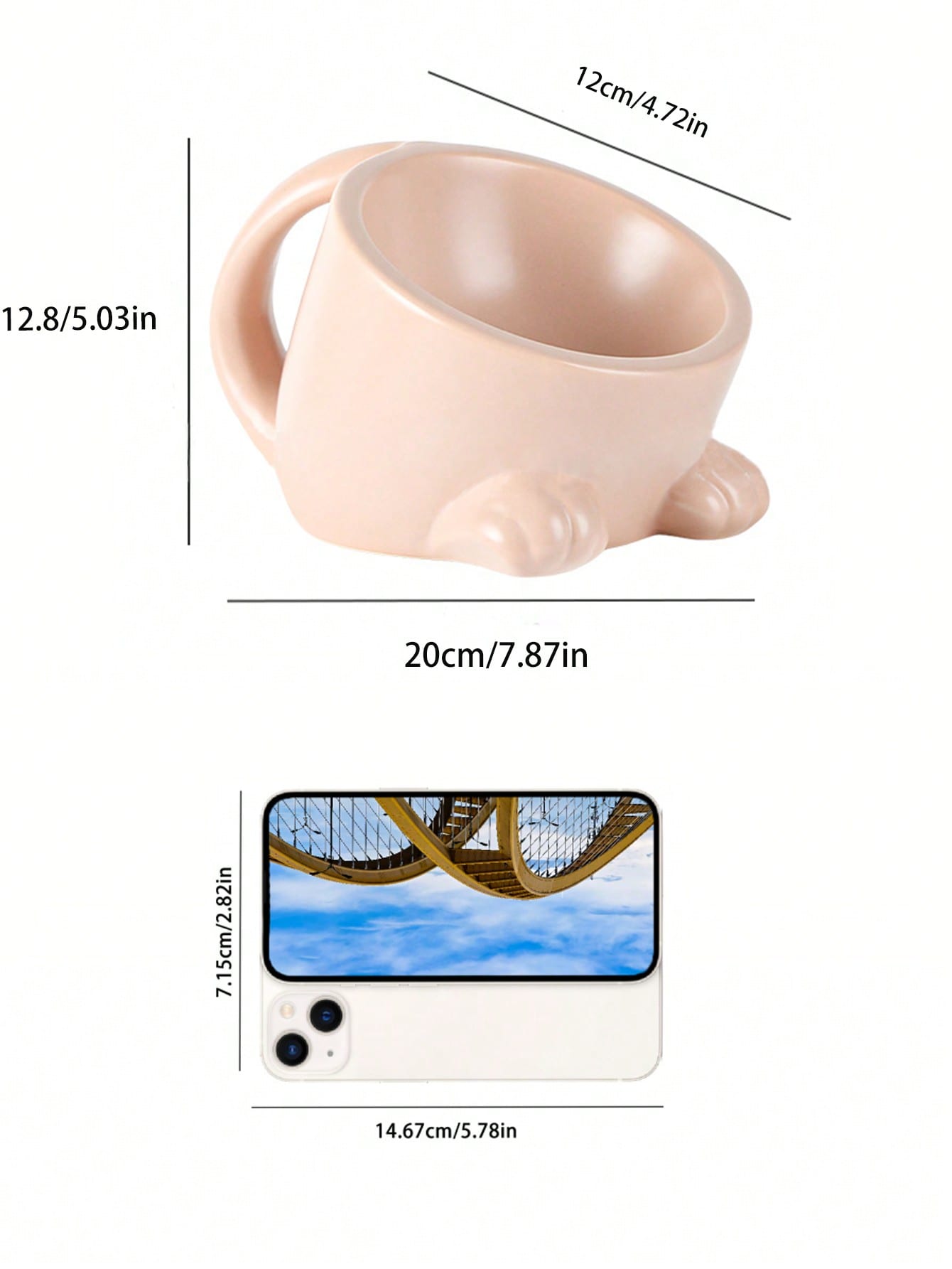 1pc Ceramic Pet Bowl With Handle, Preventing Spills & Protecting Spine & Reducing Chin Acne, Suitable For Small & Medium Sized Pets