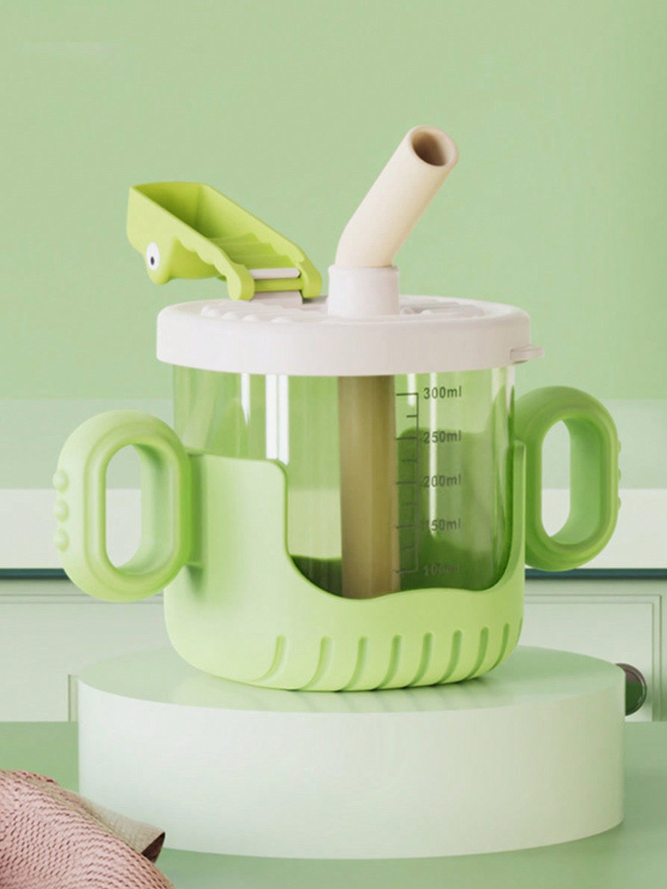 1pc Yellow Crocodile Design Baby Sippy Cup With Rounded Handle, Clear Scale And Silicone Straw