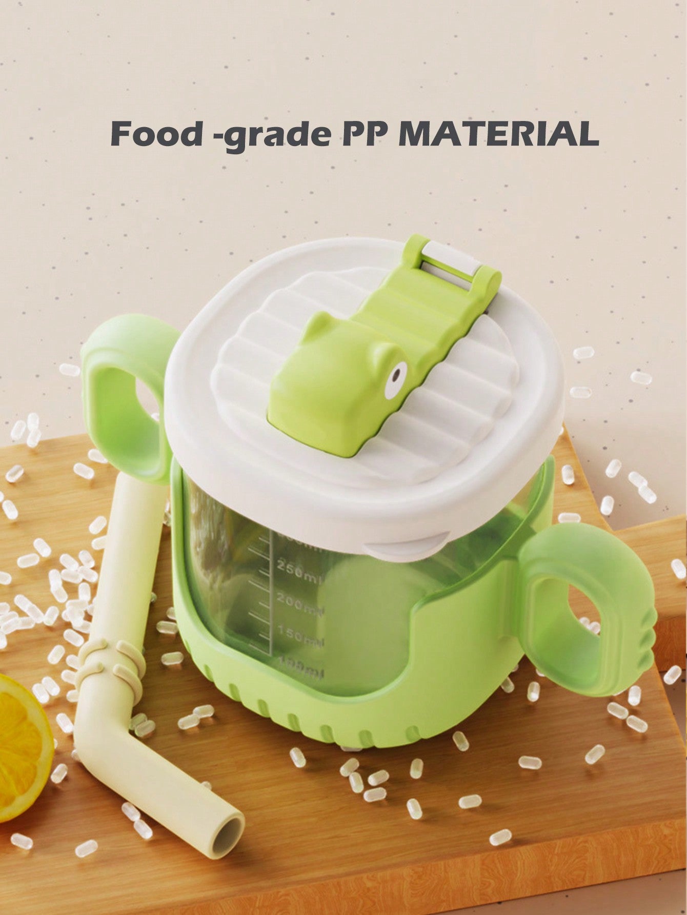 1pc Yellow Crocodile Design Baby Sippy Cup With Rounded Handle, Clear Scale And Silicone Straw