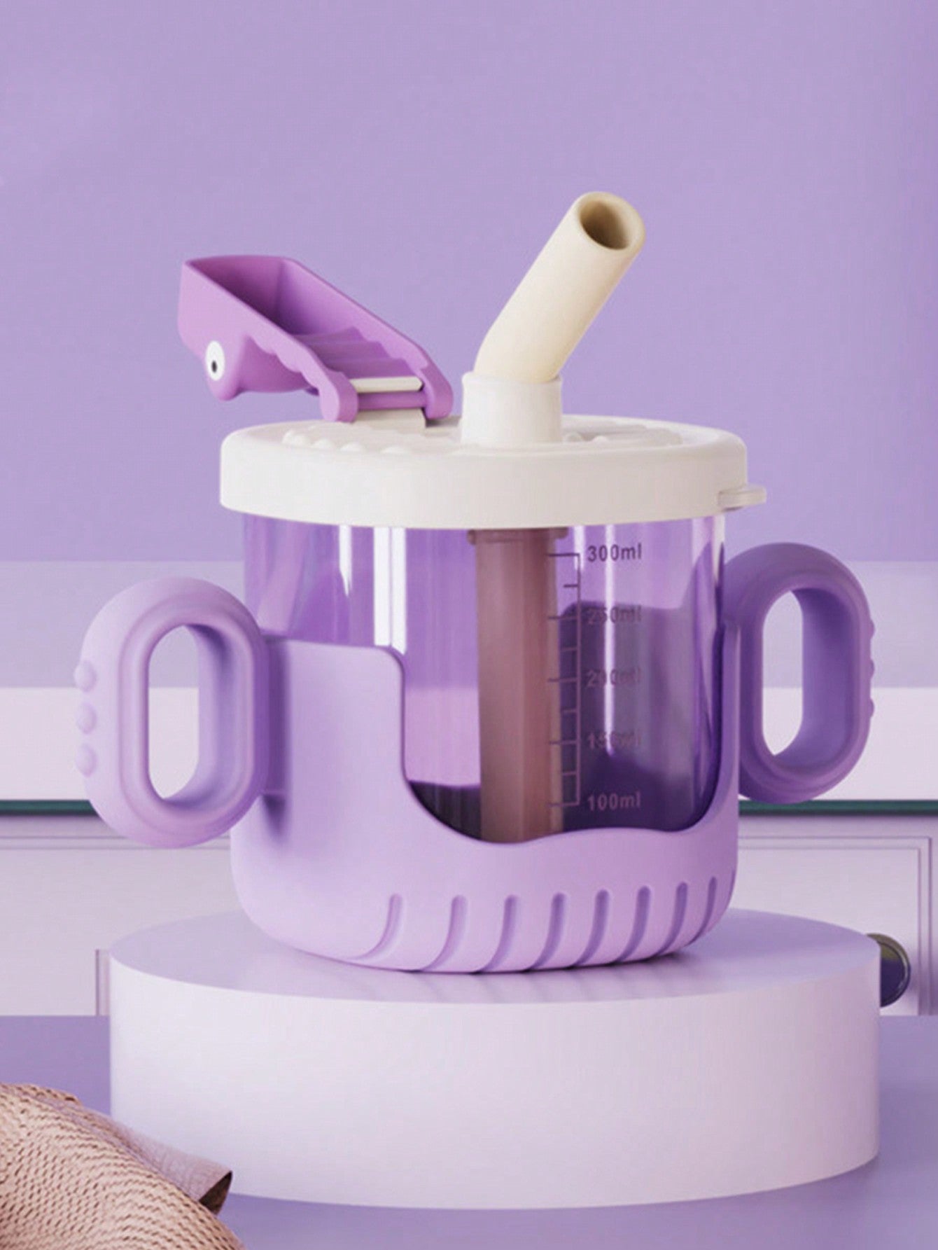 1pc Yellow Crocodile Design Baby Sippy Cup With Rounded Handle, Clear Scale And Silicone Straw