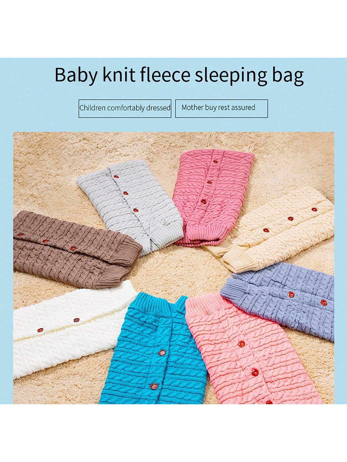 1pc Baby Knitted Sleeping Bag With Button, Thickened And Fleece-lined, Suitable For Outdoor Use, Pushchairs, Strollers, Winter (pink)