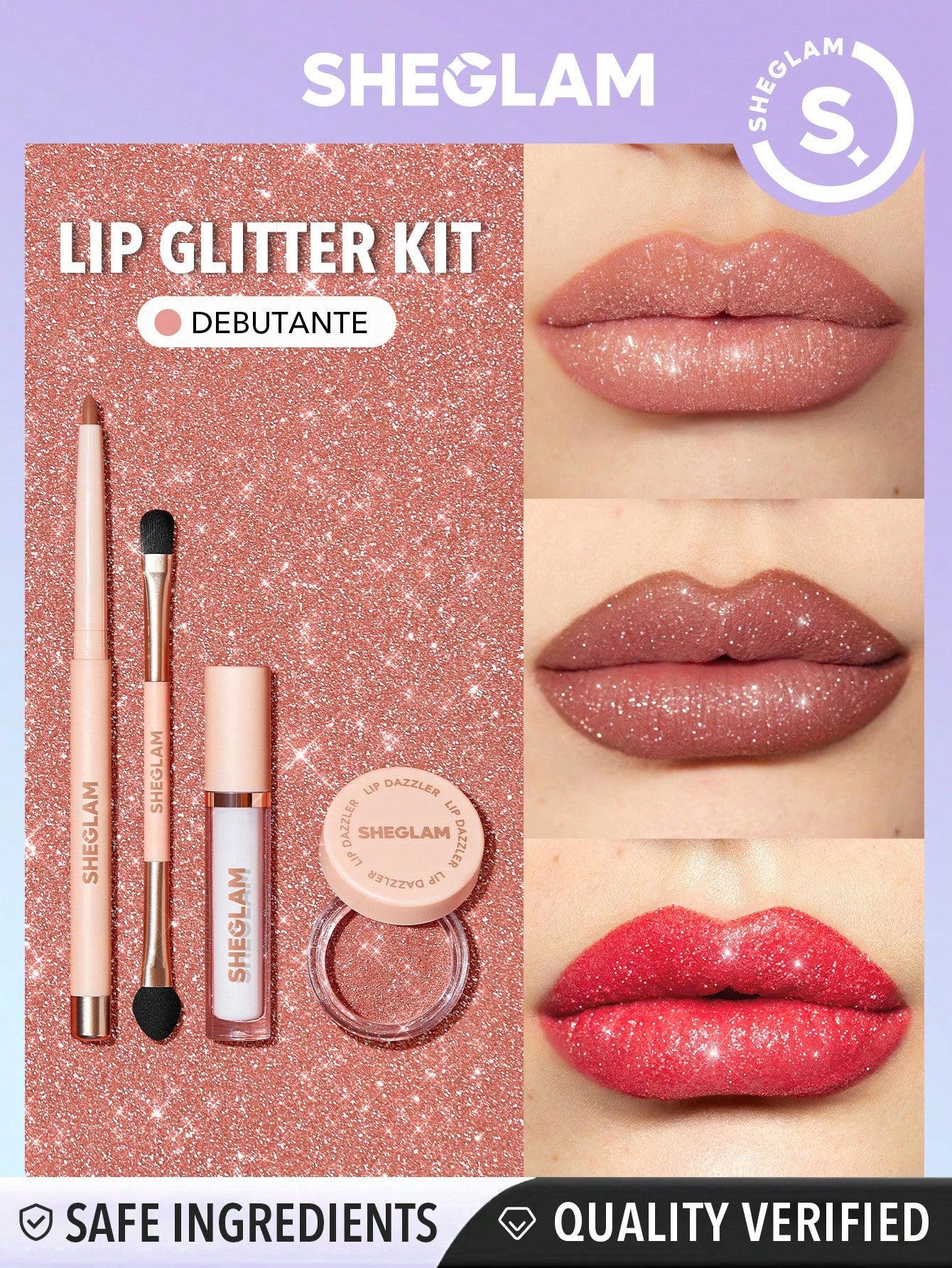 SHEGLAM Lip Dazzler Glitter Kit-Debutante
