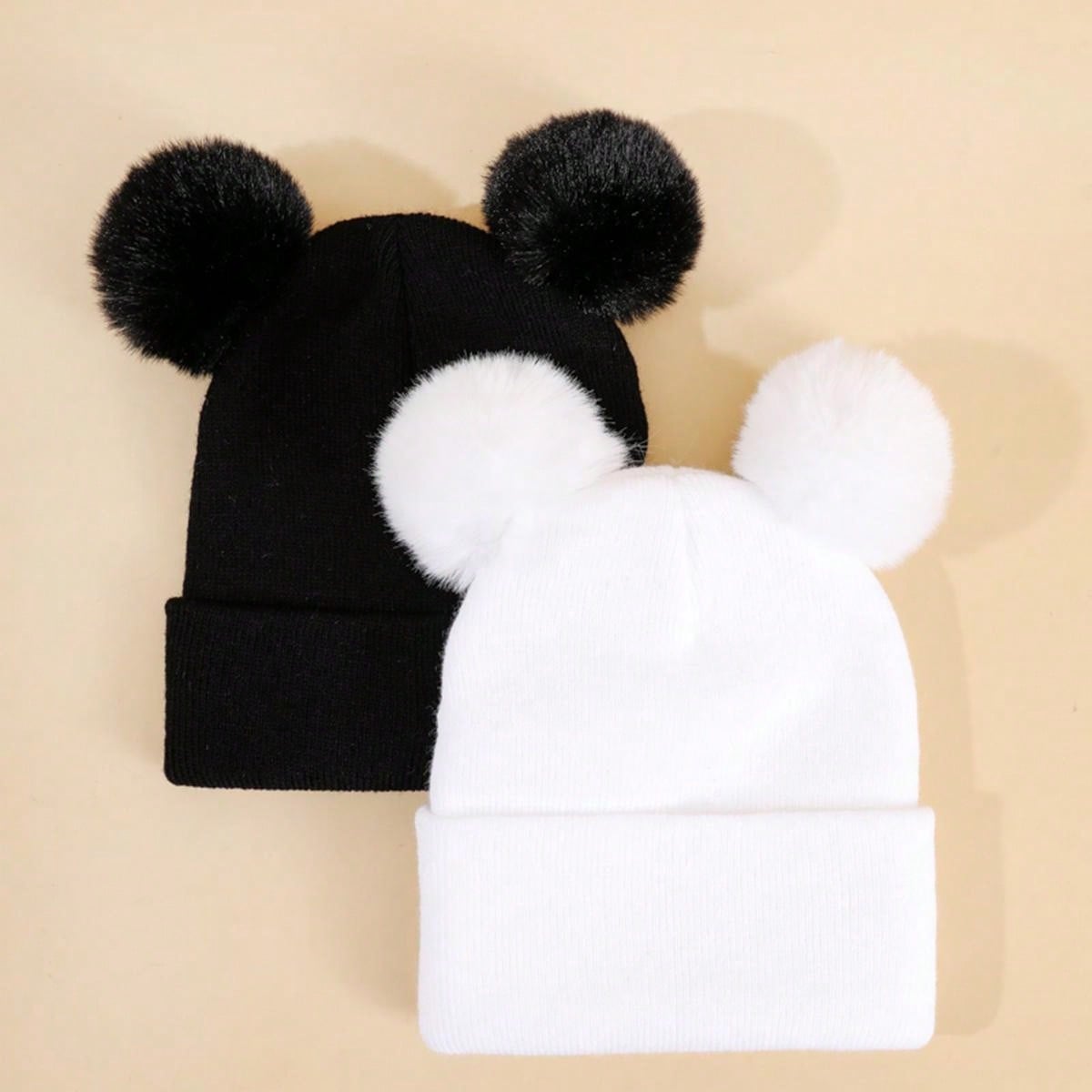 2-pack children's hats for autumn and winter plus velvet and warm woolen hats, cute and super cute baby children's knitted hats - suitable for boys and girls to keep warm in autumn and winter twins
