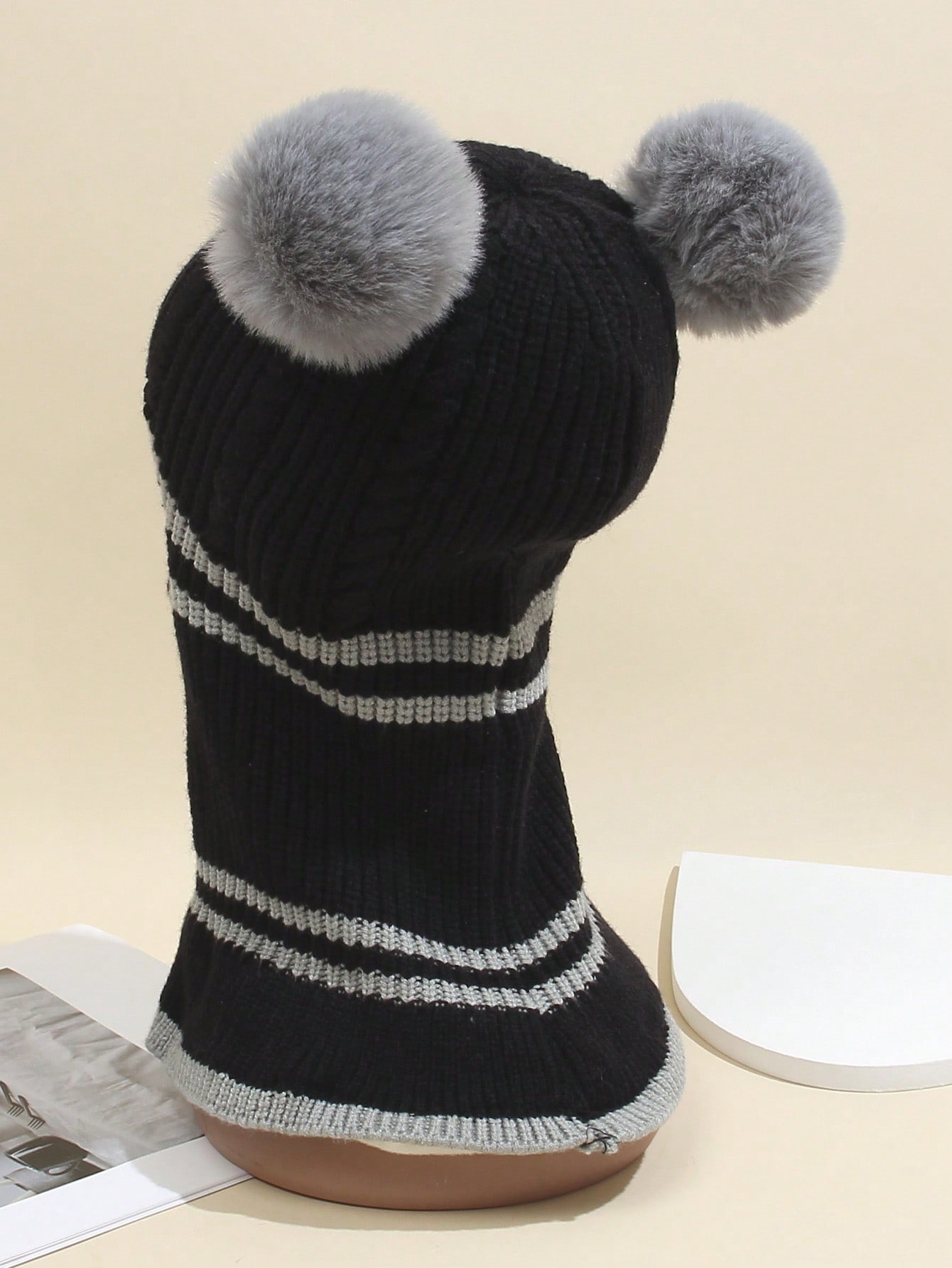 1pc Children's Winter Balaclava Hat With Dual Pom Poms, Windproof And Thermal