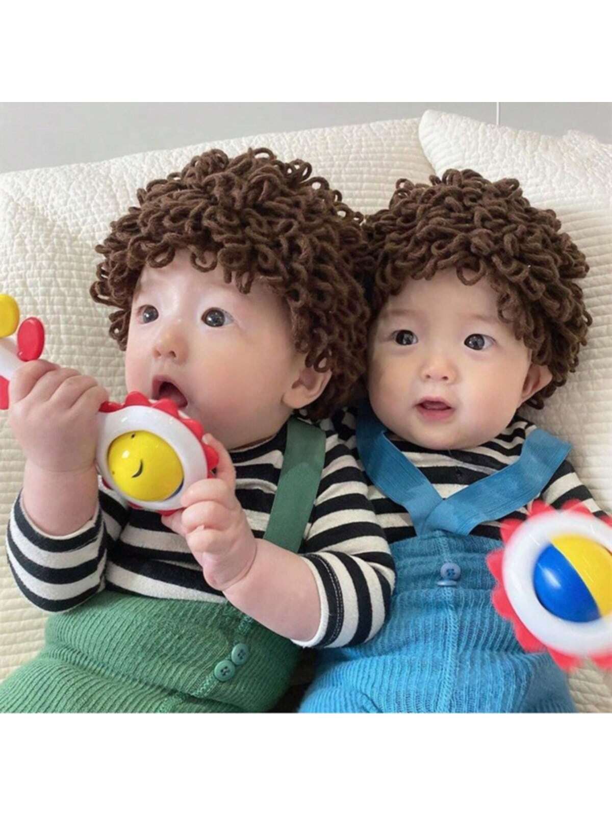 Baby Wig Knitted Headband Hat, Cool And Fashionable Cap With Headband, Soft And Stretchy Wig Hat, Suitable For Infants, Newborns, Kids. twins