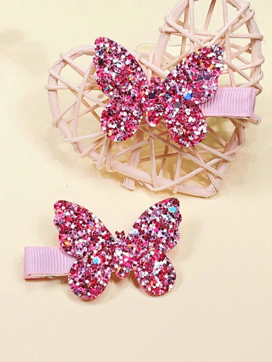 Baby Hair Clips-2pcs/set Cute 3d Butterfly Design Hairpins For Festivals, Travel, Daily Use, Photo Props, Pink