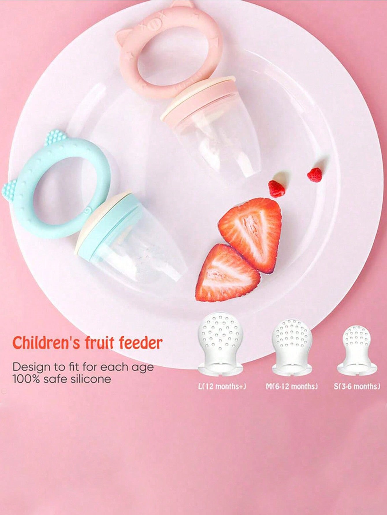 2PC Baby Fresh Fruit Food Feeder with 4 Silicone Pouches, Pacifier, Freezable Silicone Teething Toy, BPA-Free