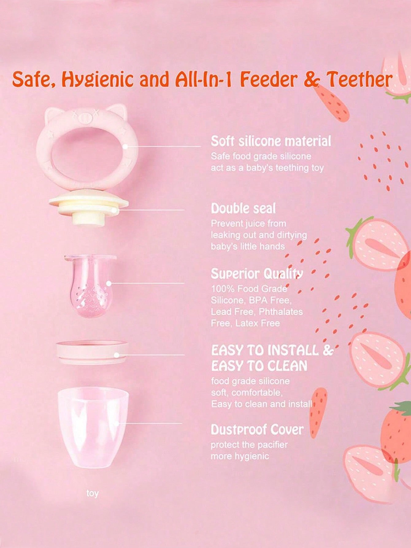 2PC Baby Fresh Fruit Food Feeder with 4 Silicone Pouches, Pacifier, Freezable Silicone Teething Toy, BPA-Free