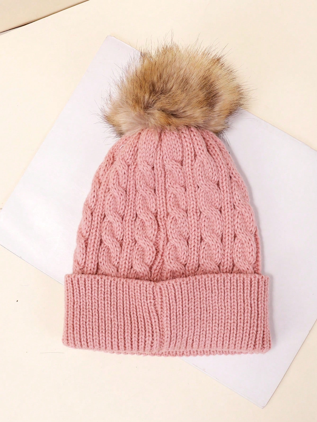 2pcs Girls' Knitted Hats With Pom-pom And Twist Pattern For Autumn And Winter twins