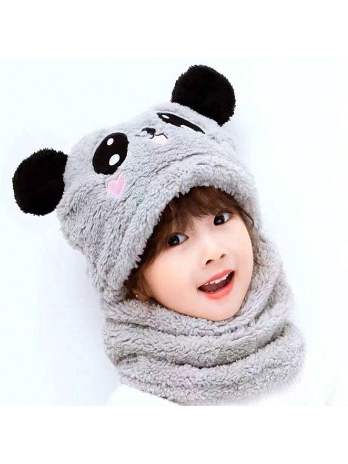 1pc Children's Winter Hat Scarf Combo For Boys And Girls, Cute Ear Protecting Windproof Cap twins