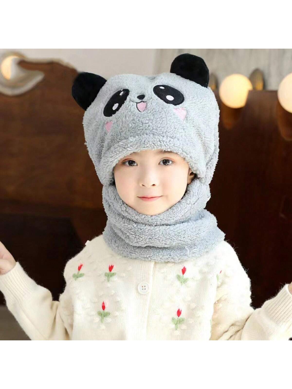 1pc Children's Winter Hat Scarf Combo For Boys And Girls, Cute Ear Protecting Windproof Cap twins