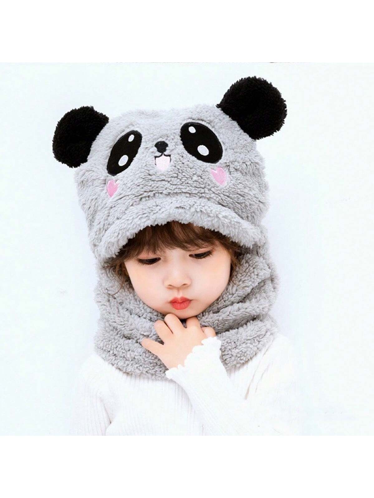 1pc Children's Winter Hat Scarf Combo For Boys And Girls, Cute Ear Protecting Windproof Cap twins